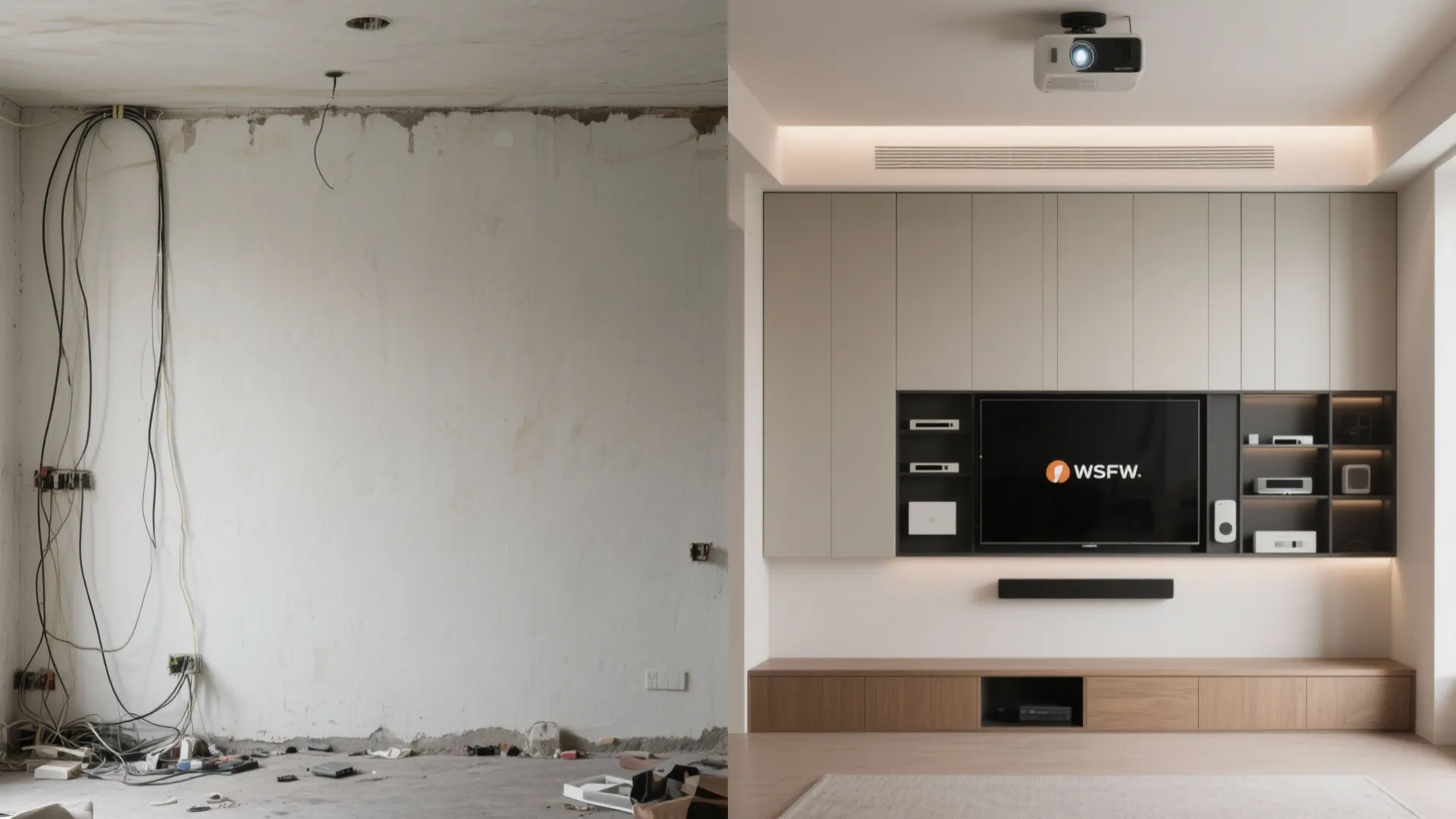 Convertible TV wall: art, projector, and display modes