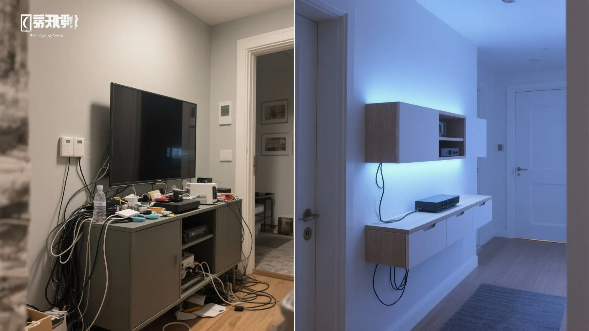 Floating media wall with hidden storage