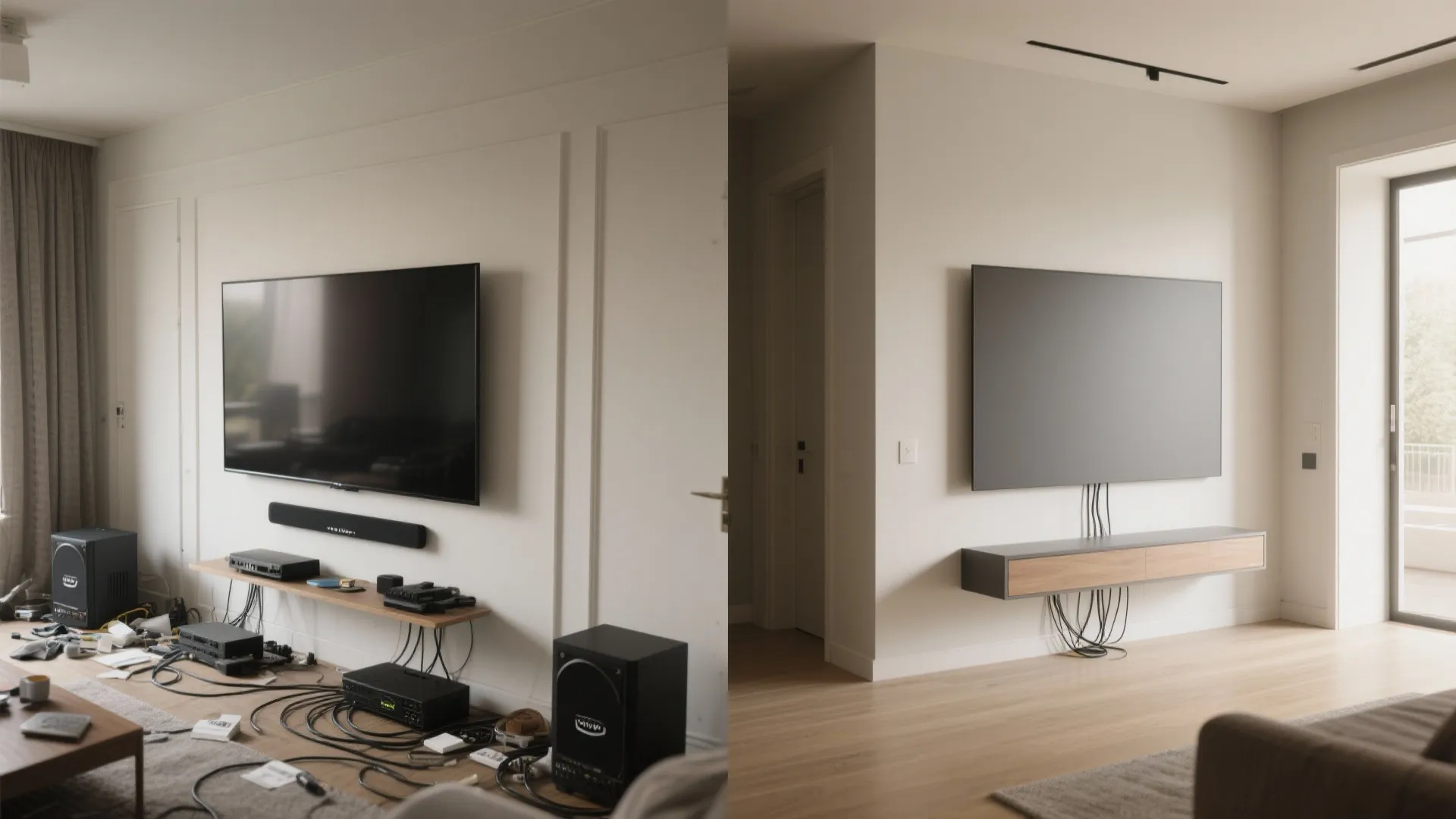 Minimal floating wall with hidden storage