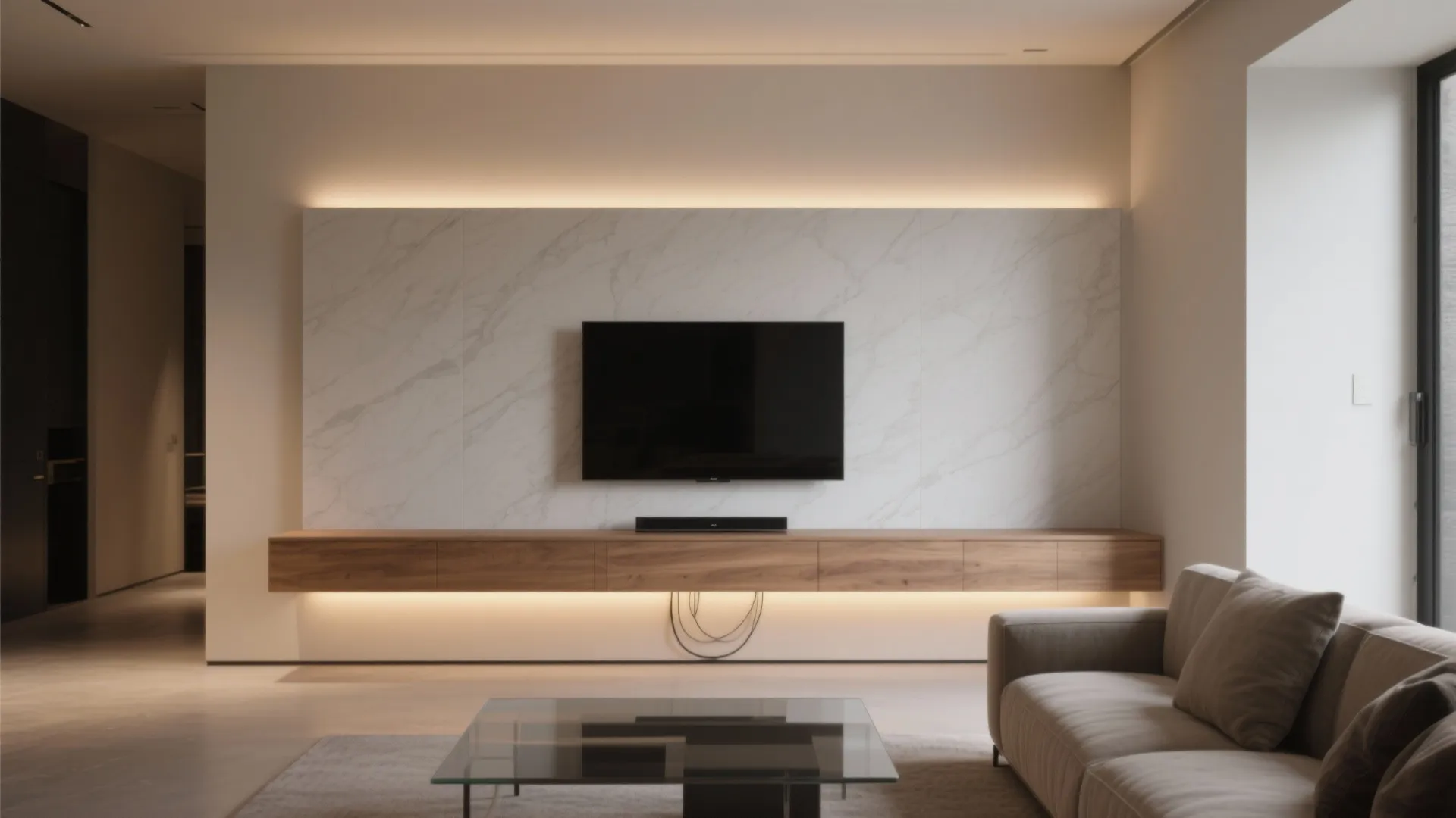 LED-Integrated TV Wall with Floating Console