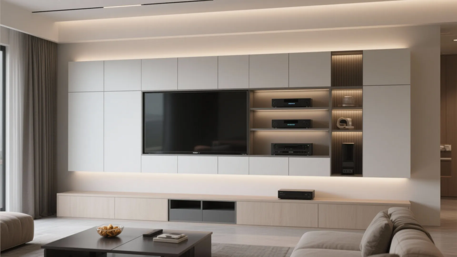 2. TV Wall with Hidden Storage