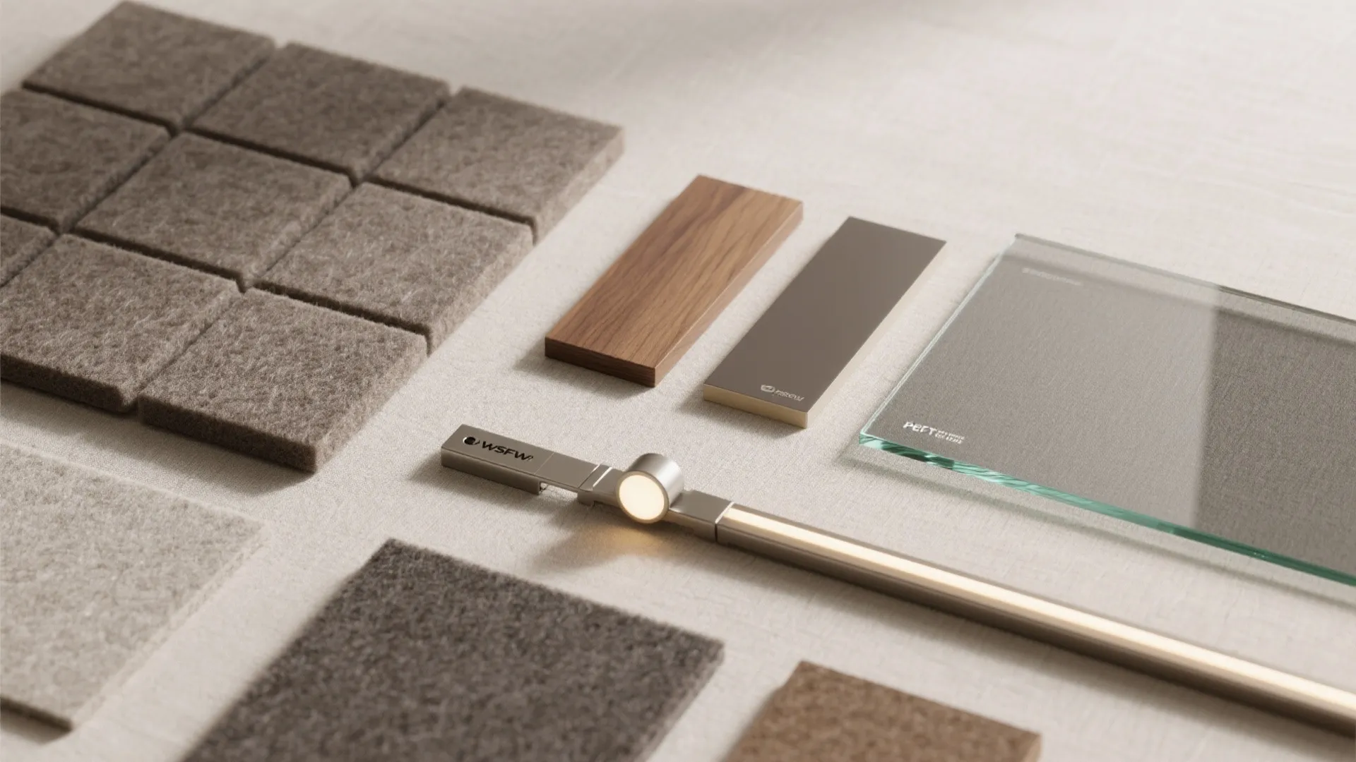 Modular grid with acoustic panels and hidden desk