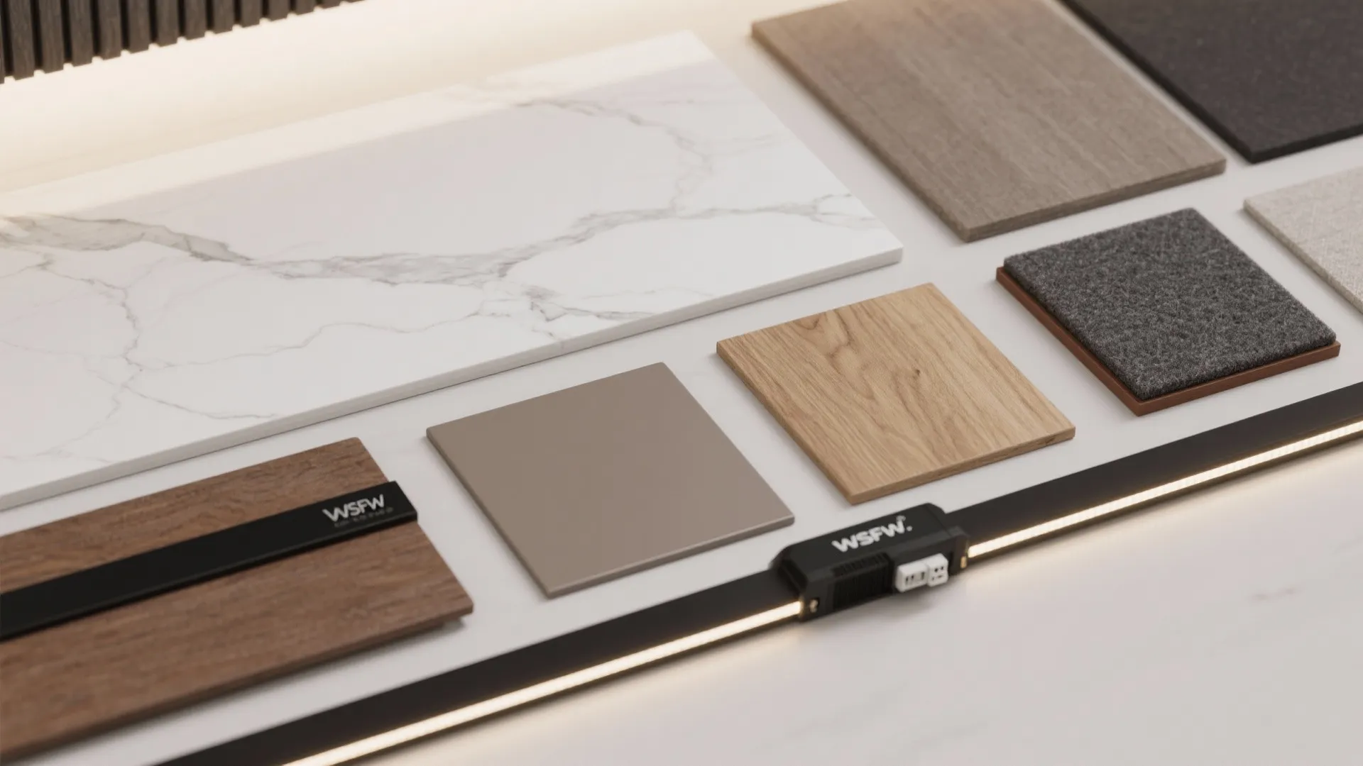 4) Mixed Materials: Stone-Look Panel Meets Matte Lacquer