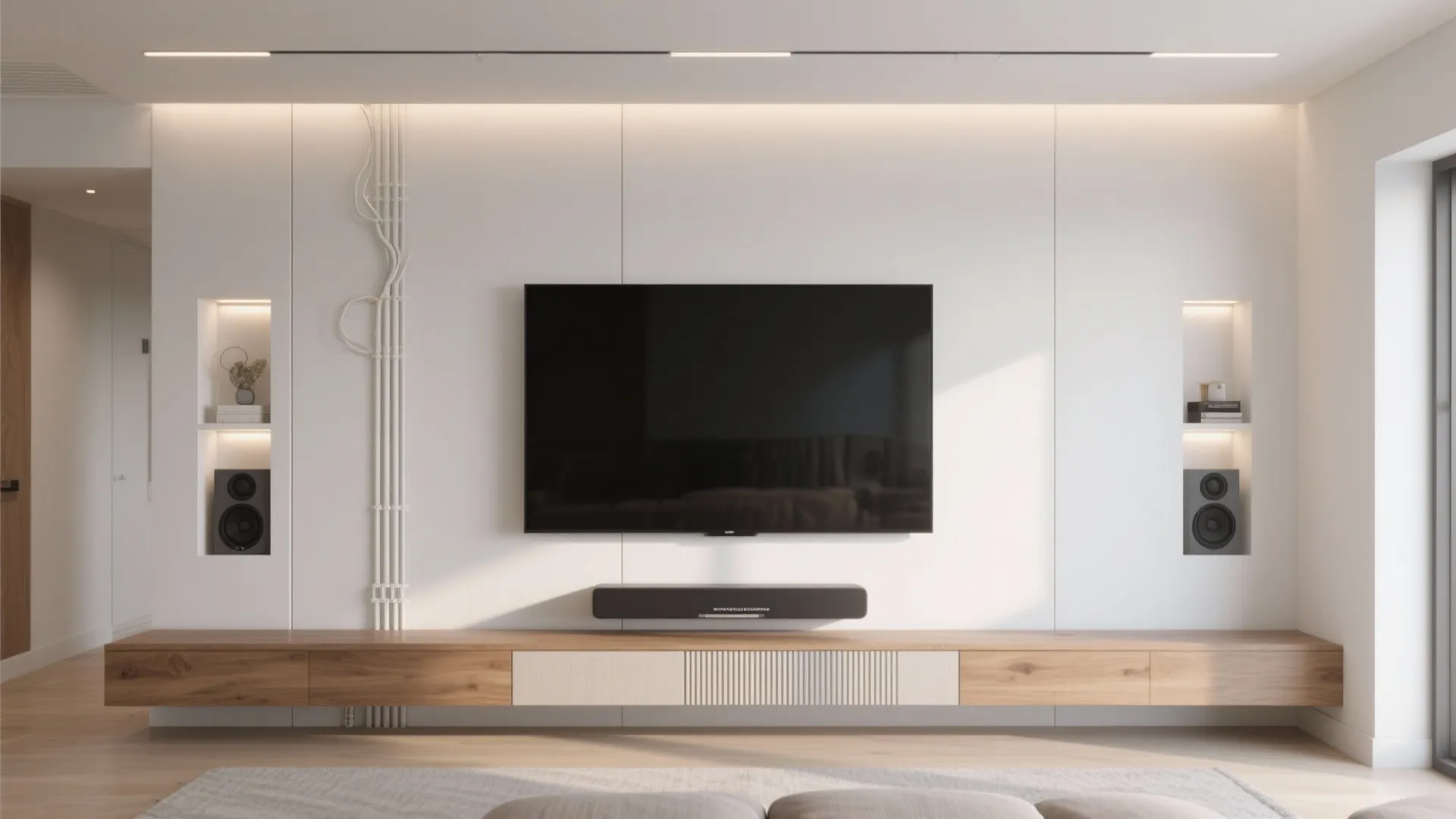Minimalist TV Wall with Recessed Niches