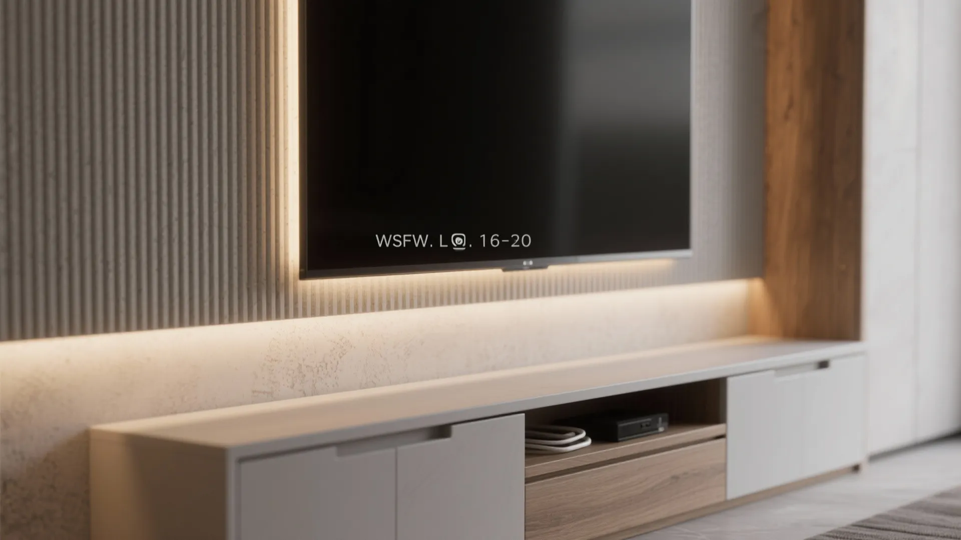 Textured TV Wall with Gentle Backlighting