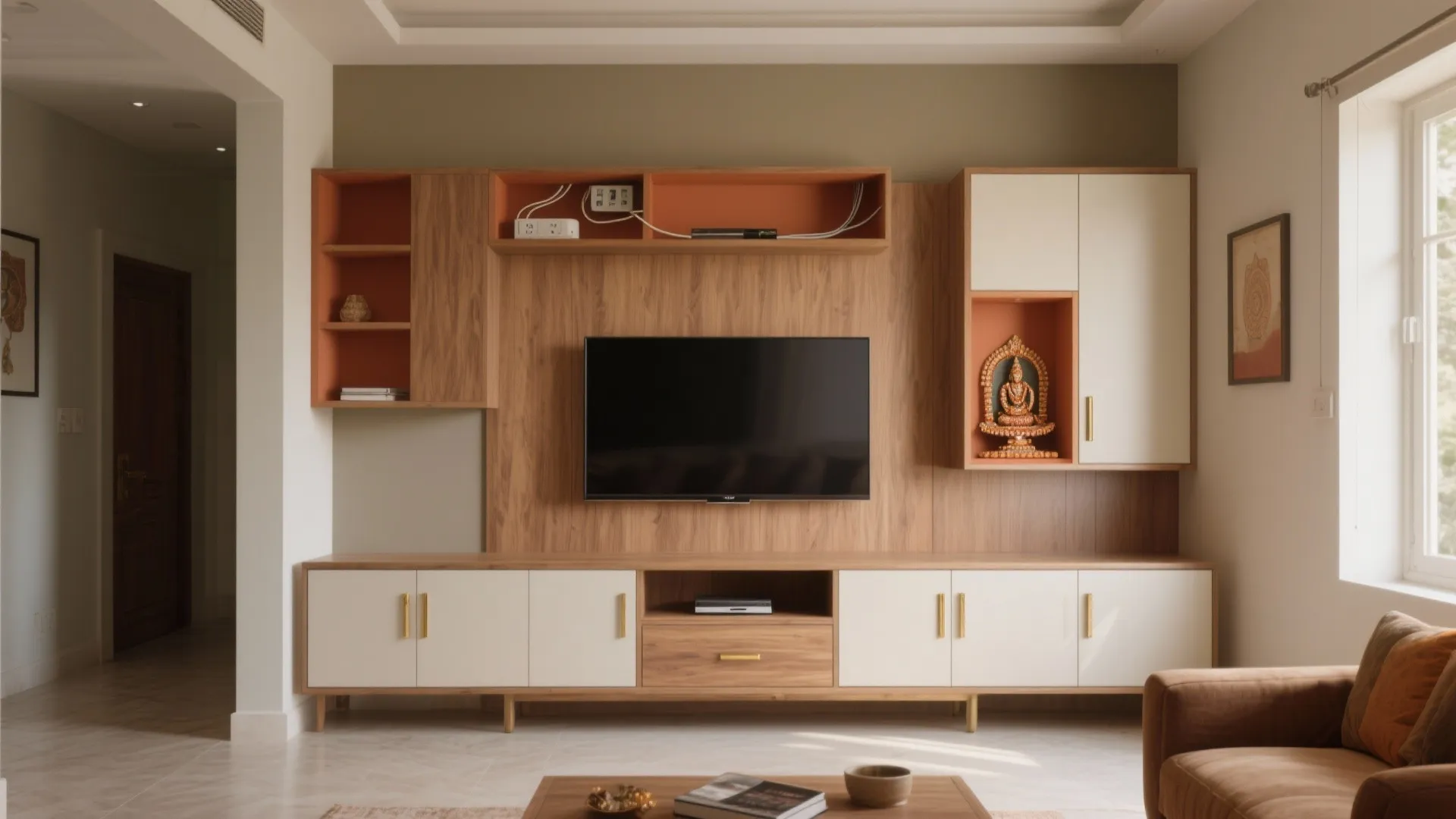 Tailored storage around the TV wall