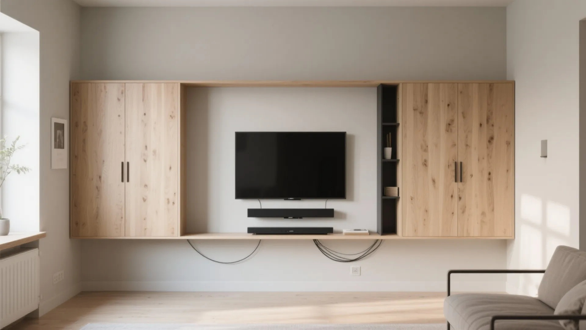 Minimal TV Wall with Hidden Storage
