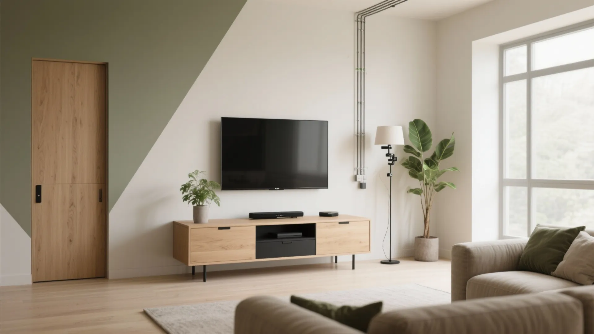 3) Share the focal point (TV + window, not versus)