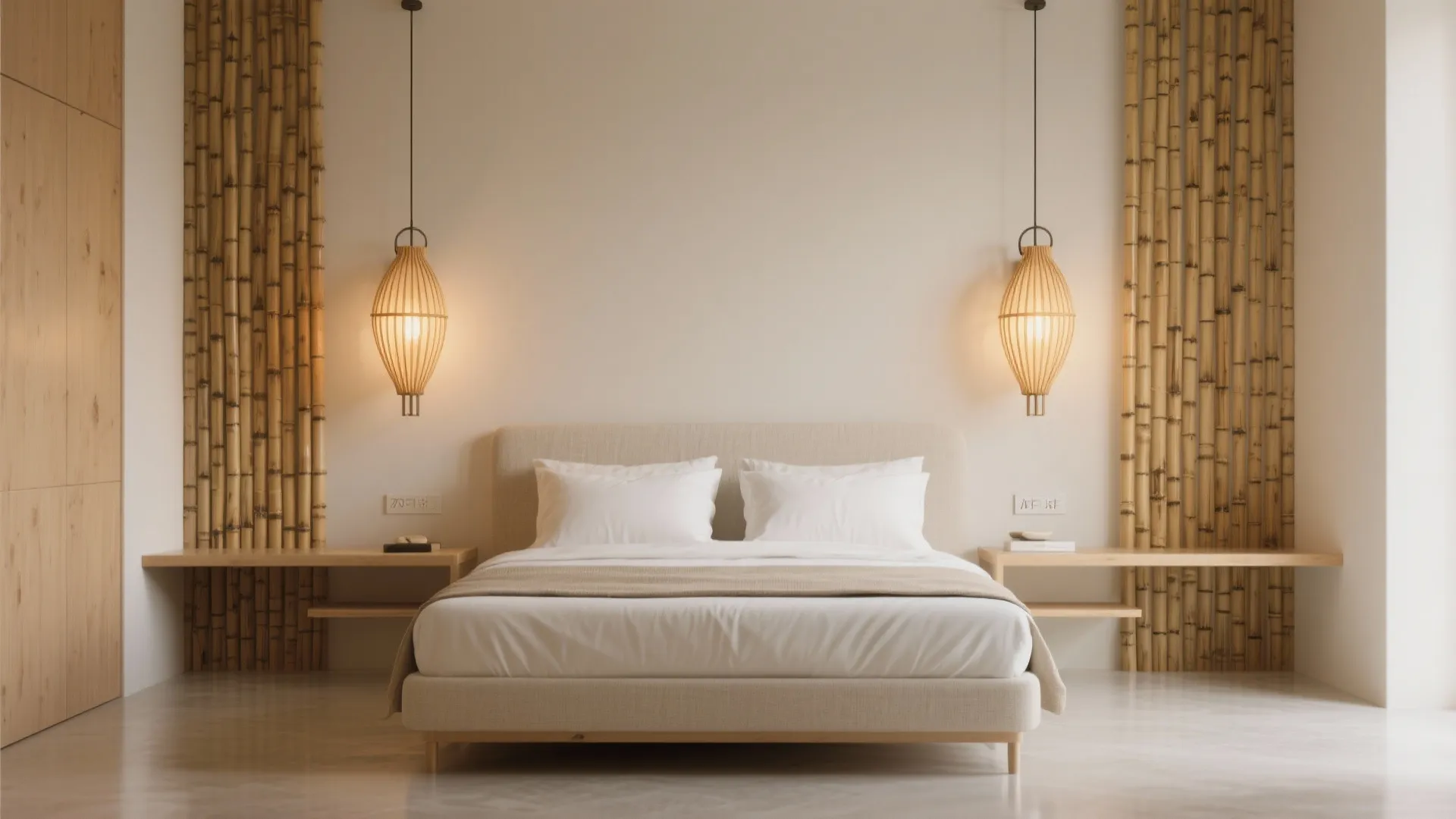 Statement Twin Sconces as Art (No Headboard, No Problem)