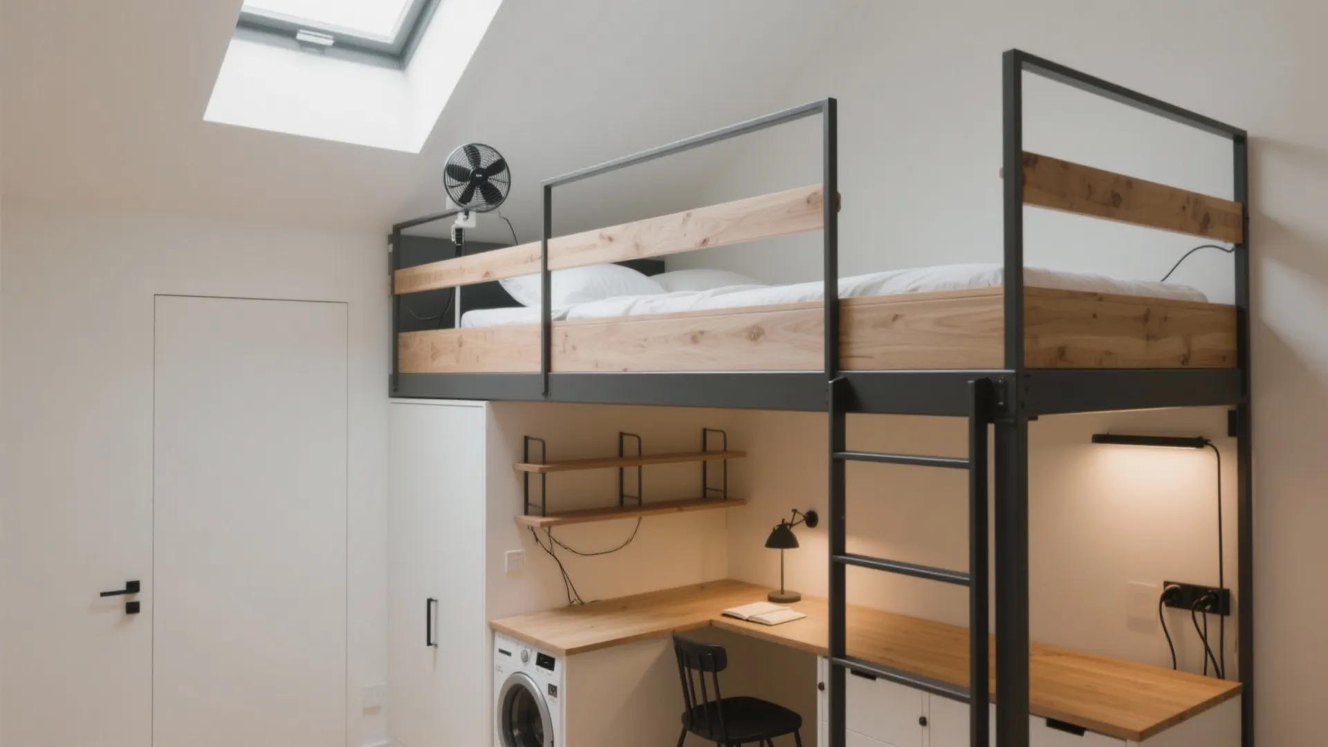 Lofted Twin: Work, Wardrobe, or Play Below