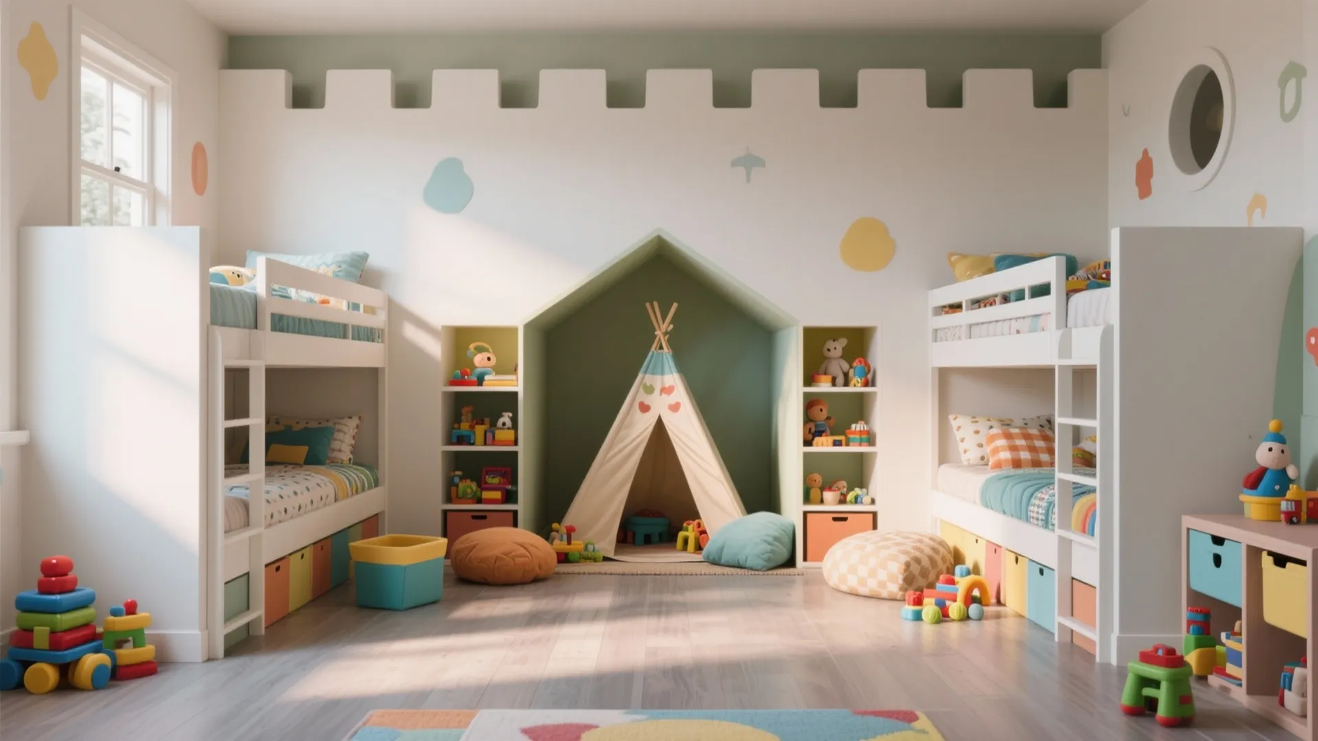 4. Twin bunks with a play or storage nook in between