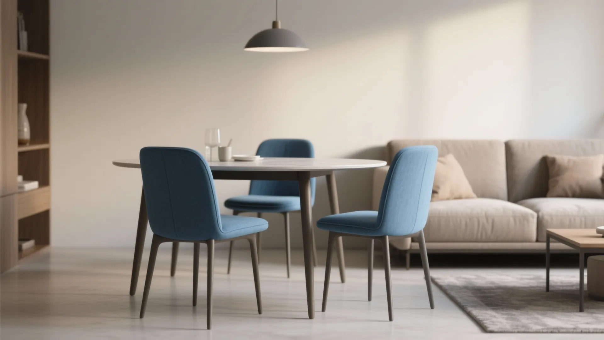 5. Two Blue Dining-Style Chairs as Flexible Seating
