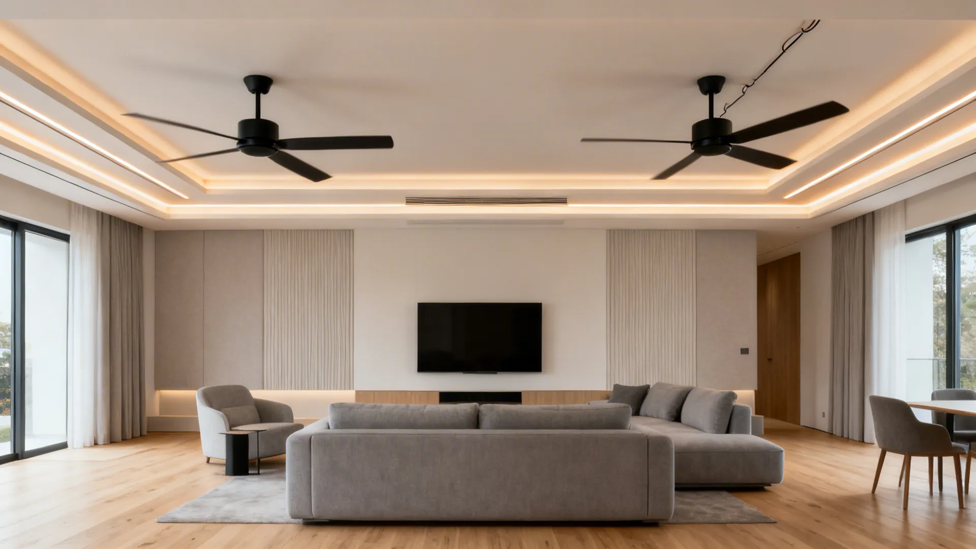False Ceiling Design for Living Room with Two Fans: 5 Ideas