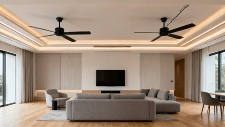 False Ceiling Design for Living Room with Two Fans: 5 Ideas