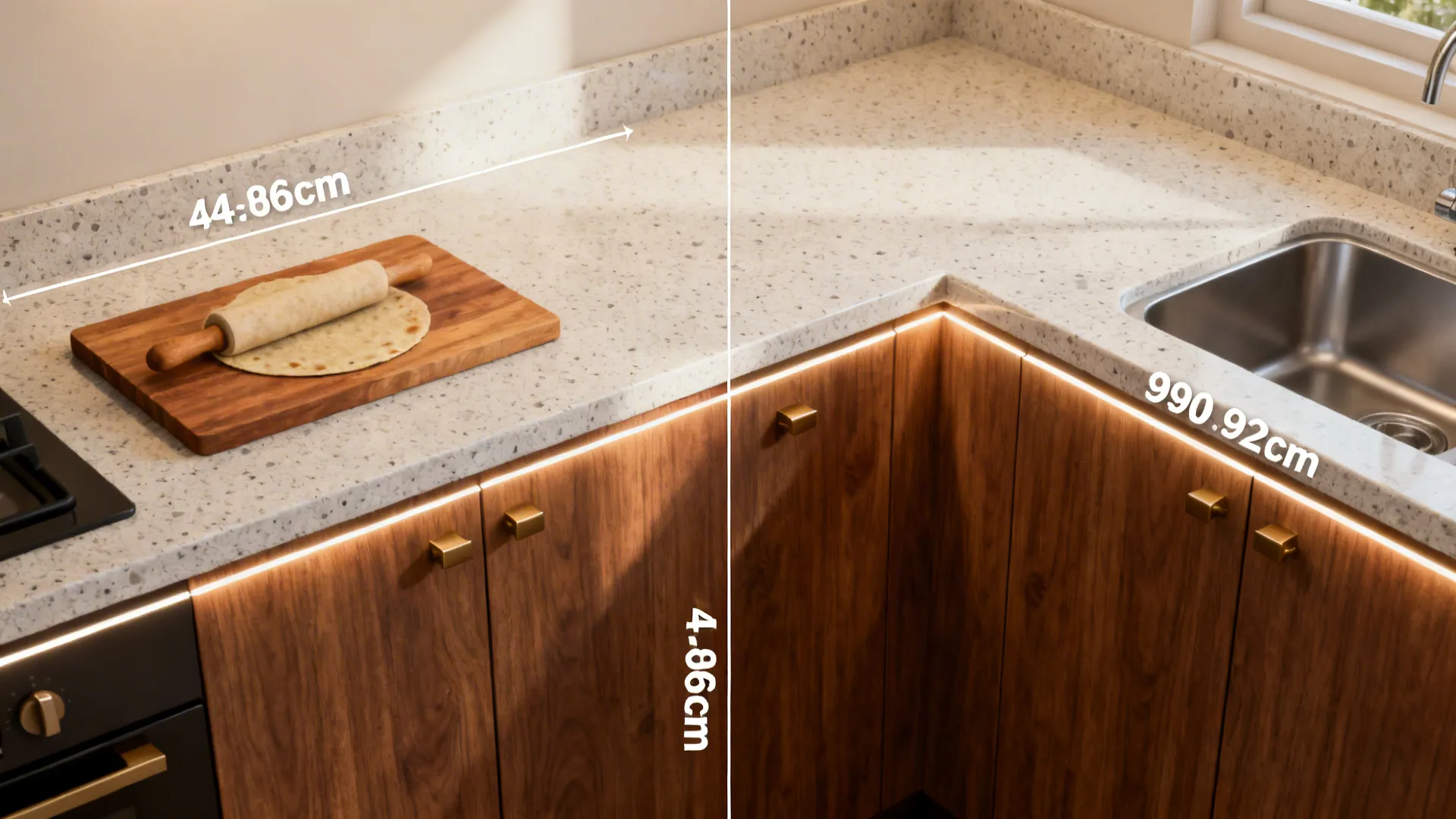 Two-height counters for prep and roti rolling