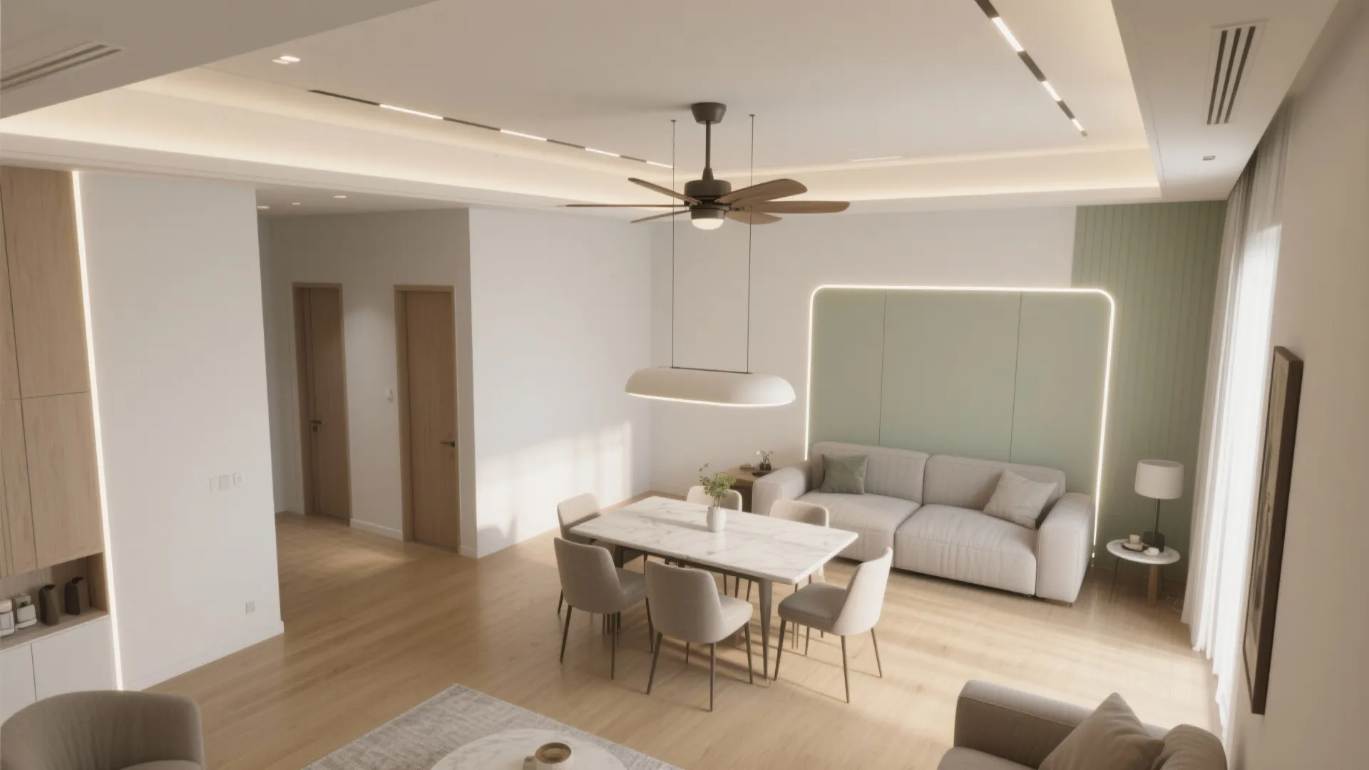Two-Layer POP Ceiling to Zone Living + Dining