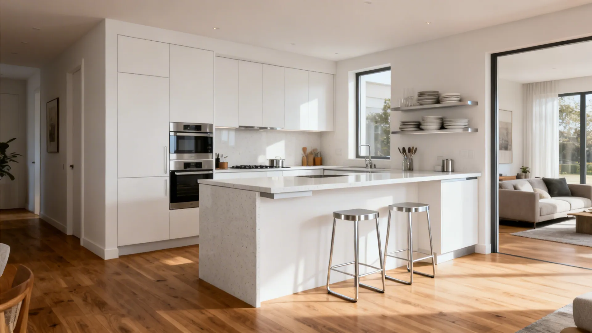 Compact two-level kitchen island with a lower prep surface and raised bar for stools.