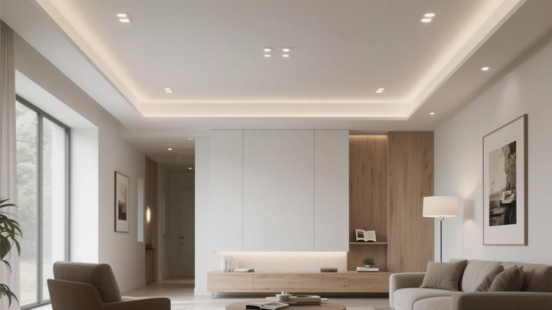 Two-Level Gypsum Tray with Recessed LEDs