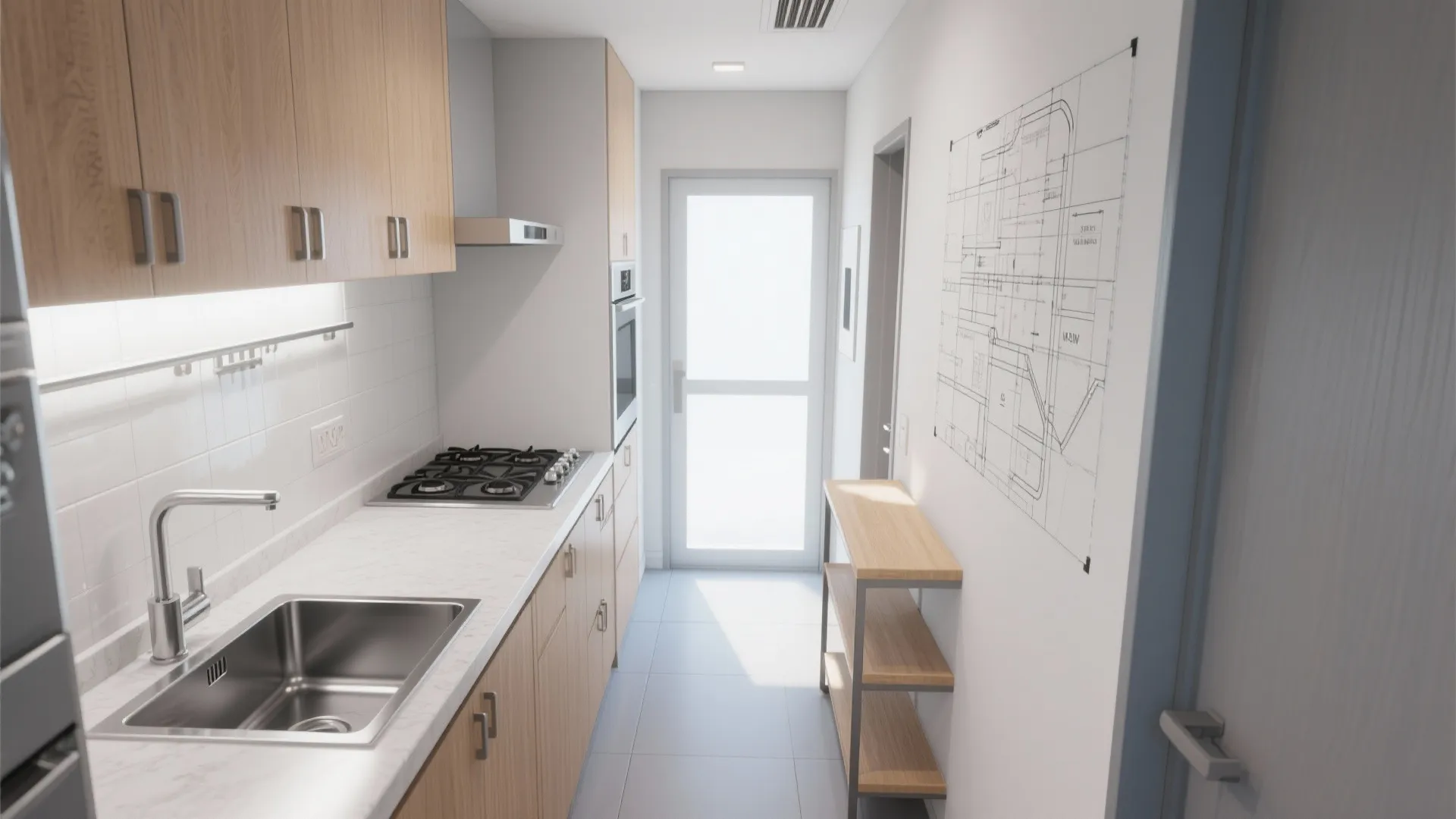 キッチンは朝の渋滞を解消する“二列＋一時置き”の収纳技巧