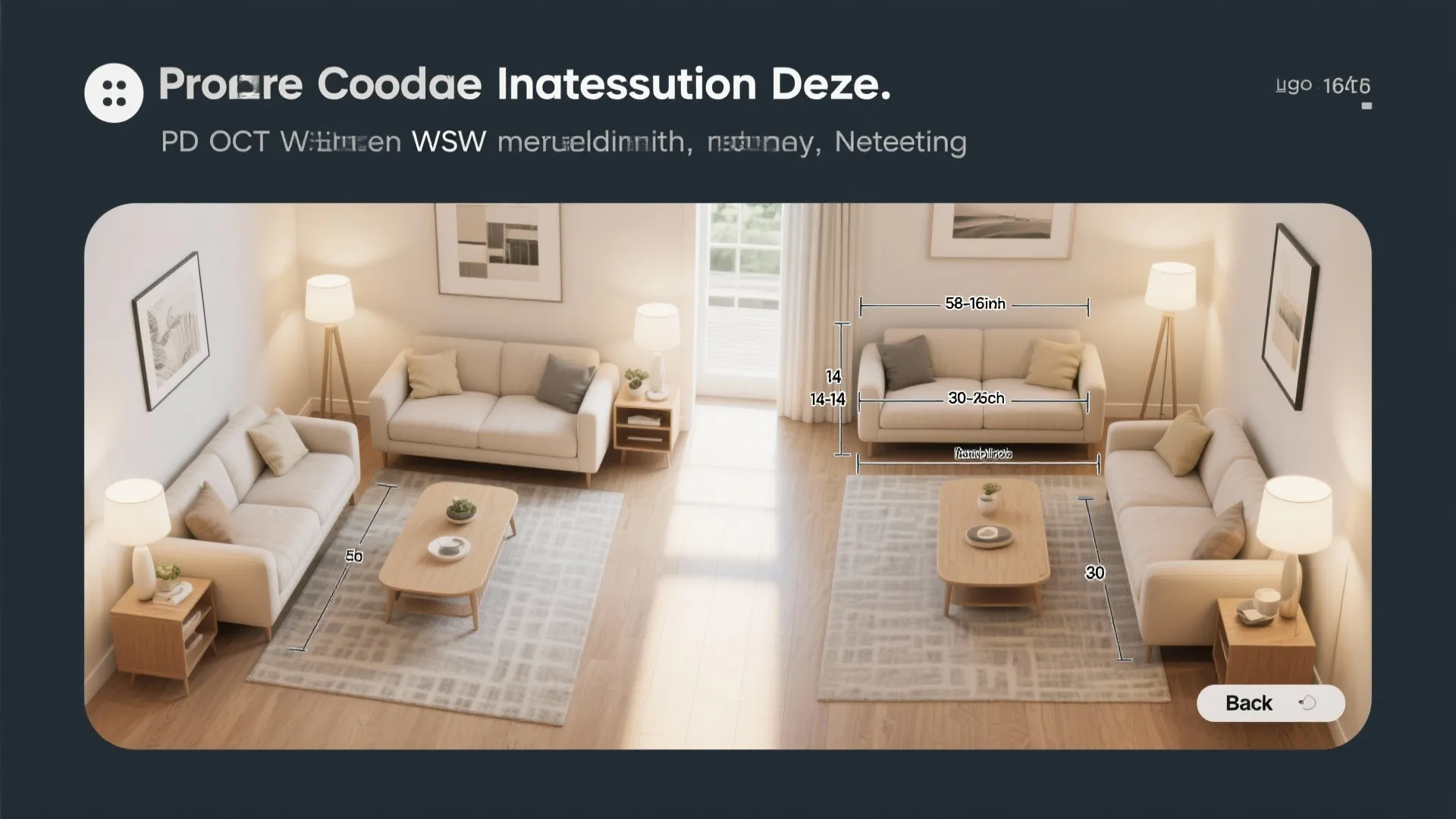 Top-down guide showing clearances for two-loveseat layouts in small rooms.