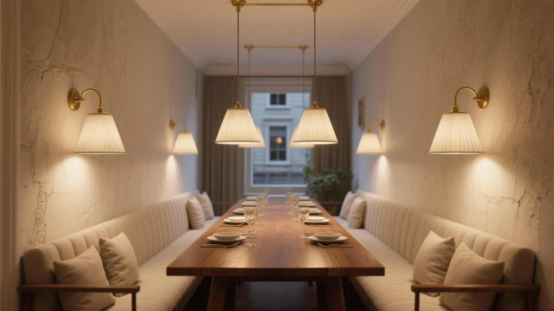 Two-pendant setup for long tables or banquettes