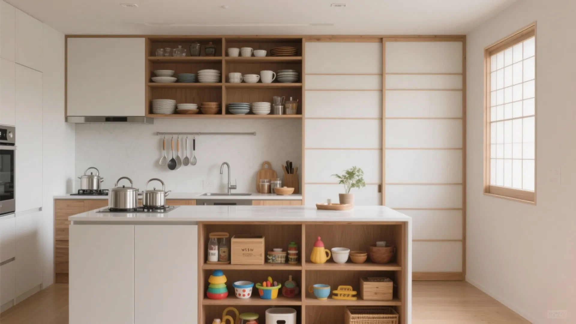 キッチンは“家事二人制”で計画：120cm通路とタテ動線（收纳技巧×日式风格）