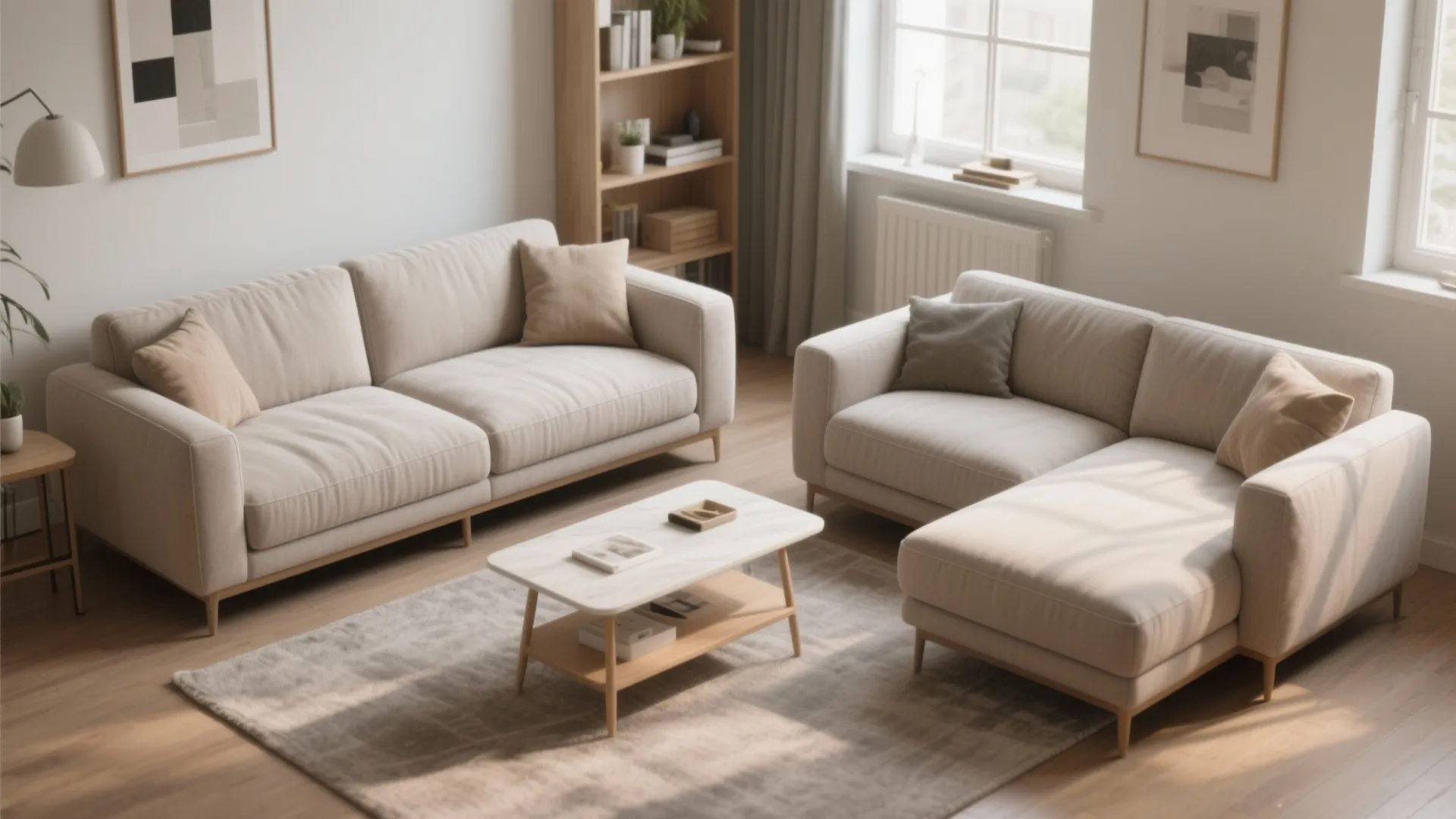 Two-piece micro-sectional arranged together and separated to show flexible layouts