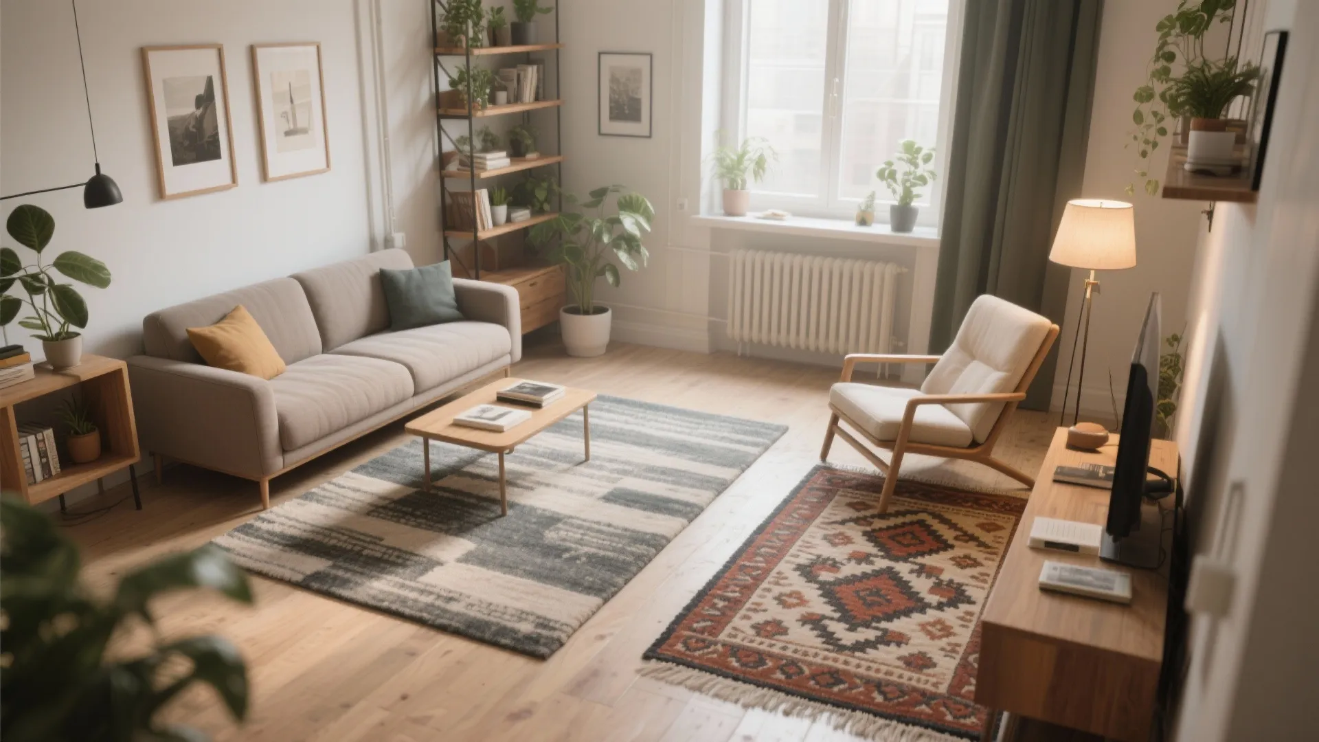 Use two small rugs to define micro-zones