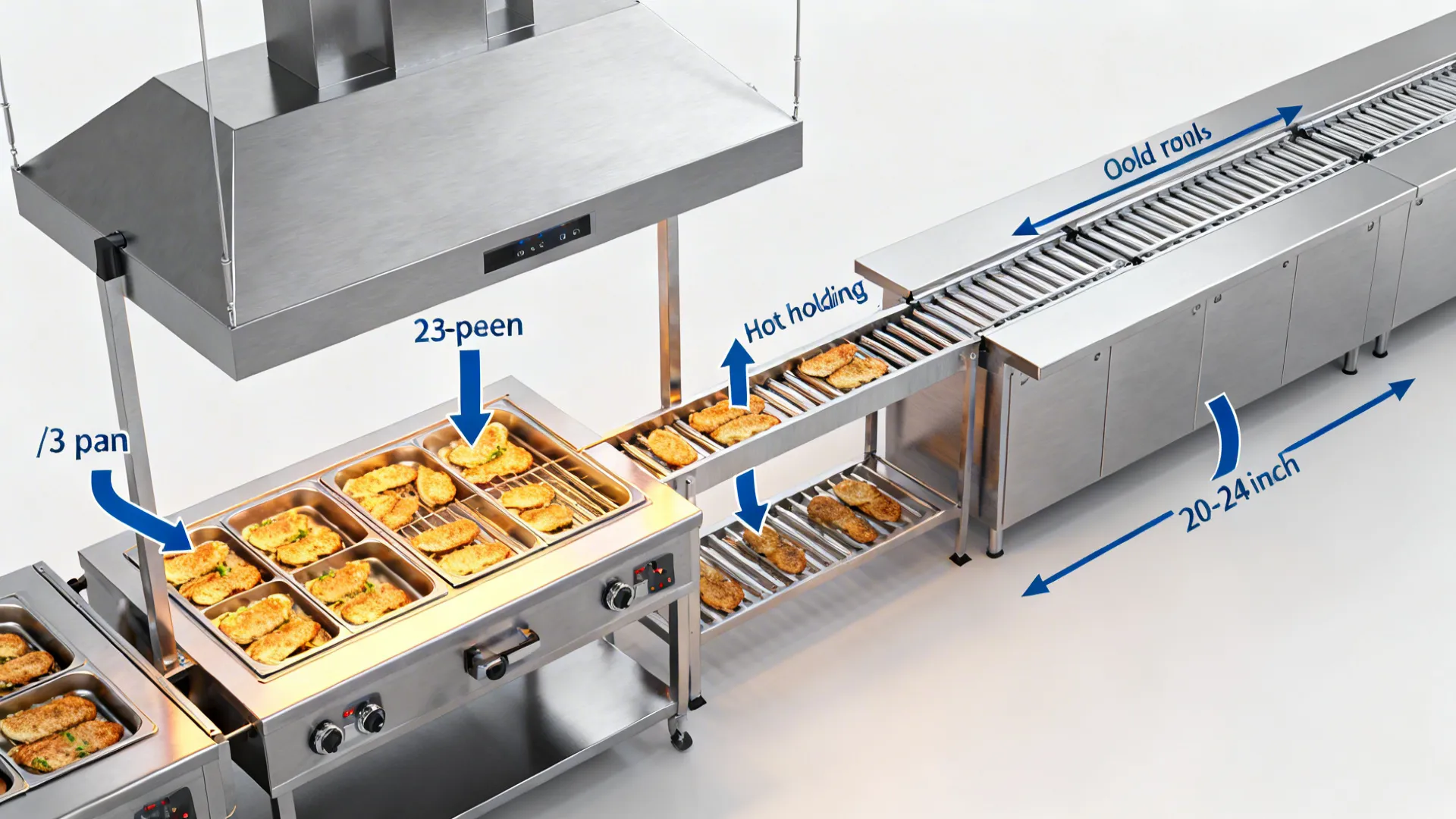 Top-down two-speed line diagram with batch to finisher flow and reach zones.