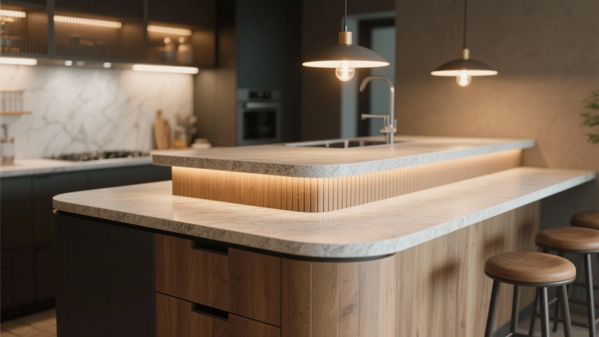 4. Two-tier island for zoning and storage