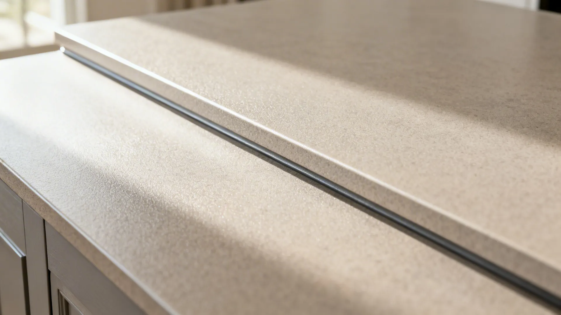 Macro of two-tier island step showing durable bar surface and clean edge.