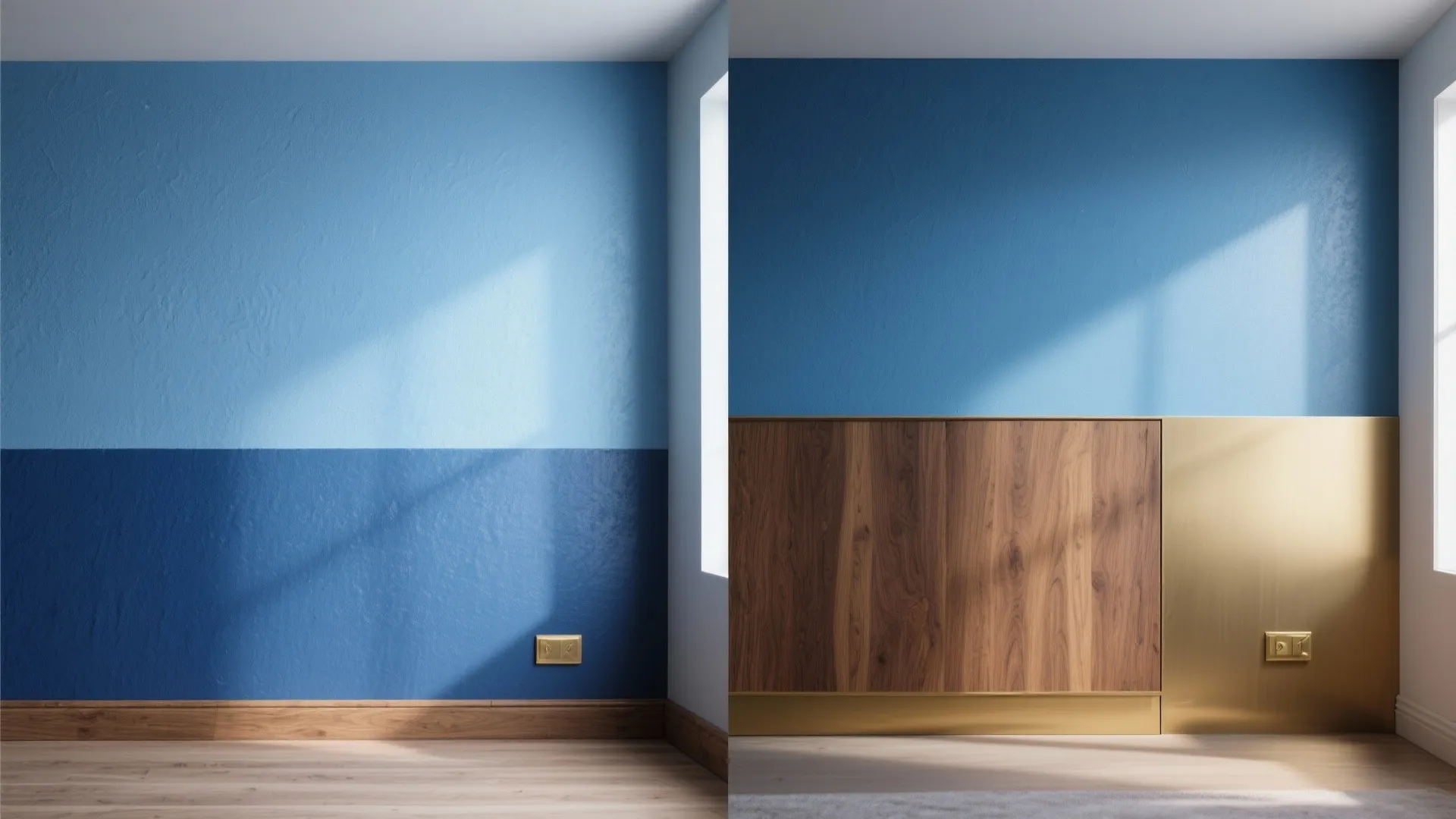 5. Two-Tone Blue with Wood and Brass for Warmth