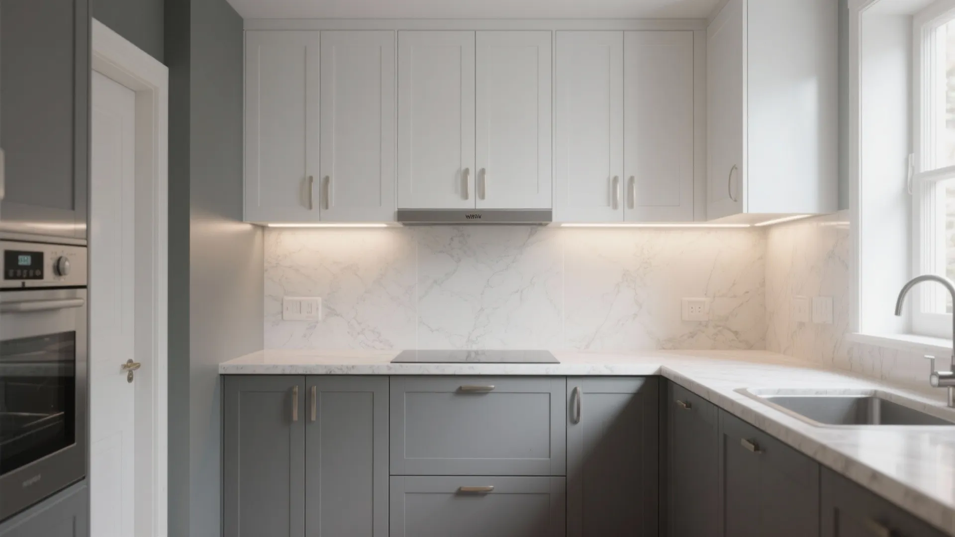 1. Two-tone cabinets: Agreeable Gray with a white upper