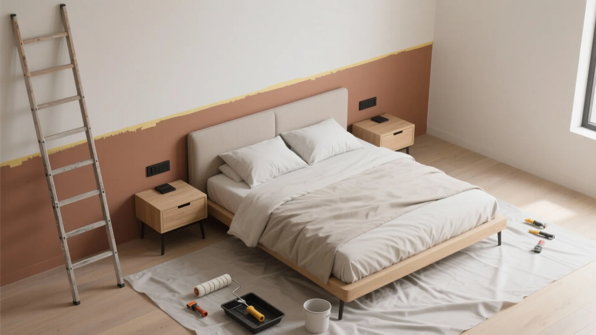 Two-Tone Color Blocking at Headboard Height