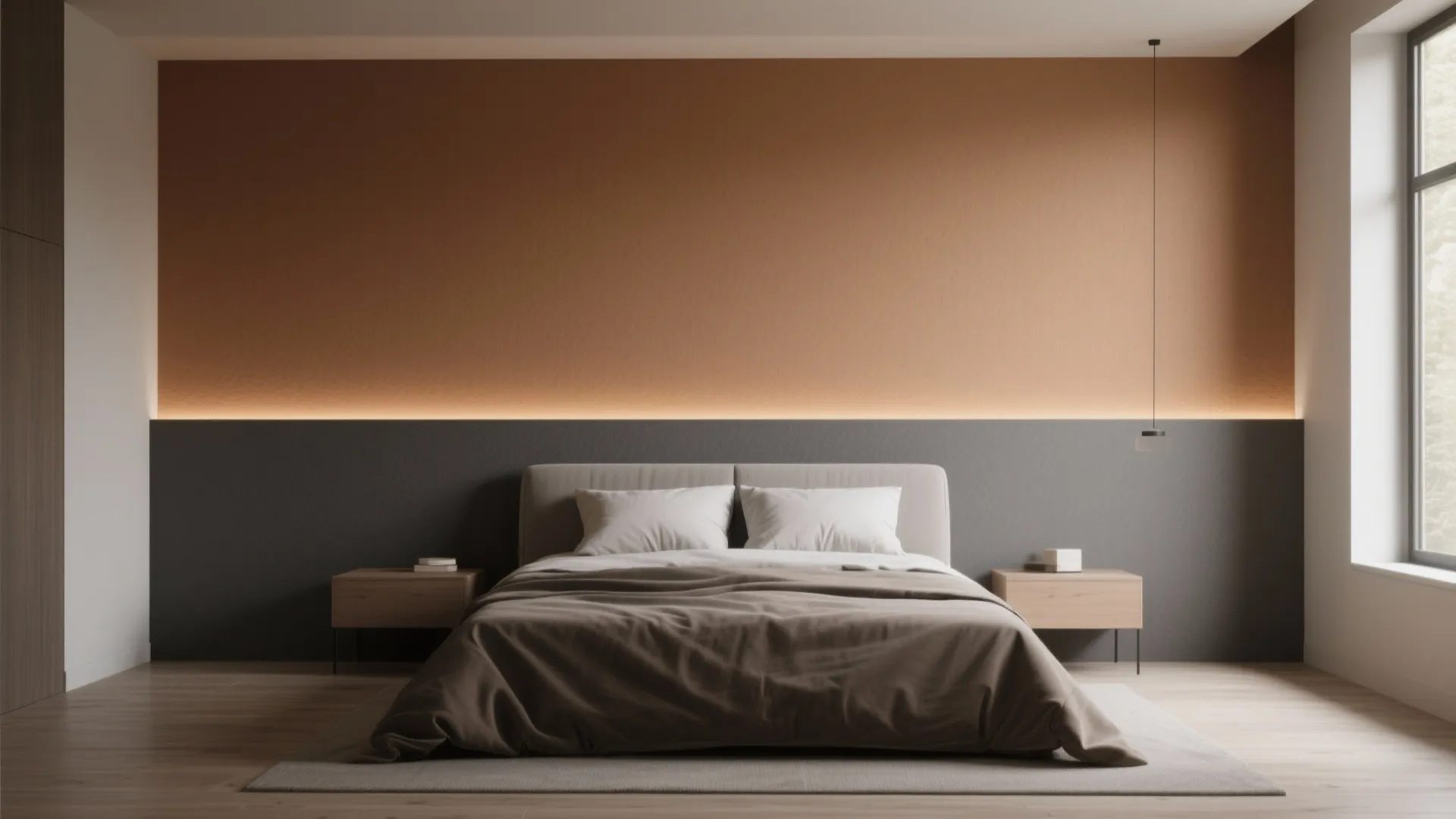 2. Two-Tone Bed Wall (Gray Lower, Tan Upper)