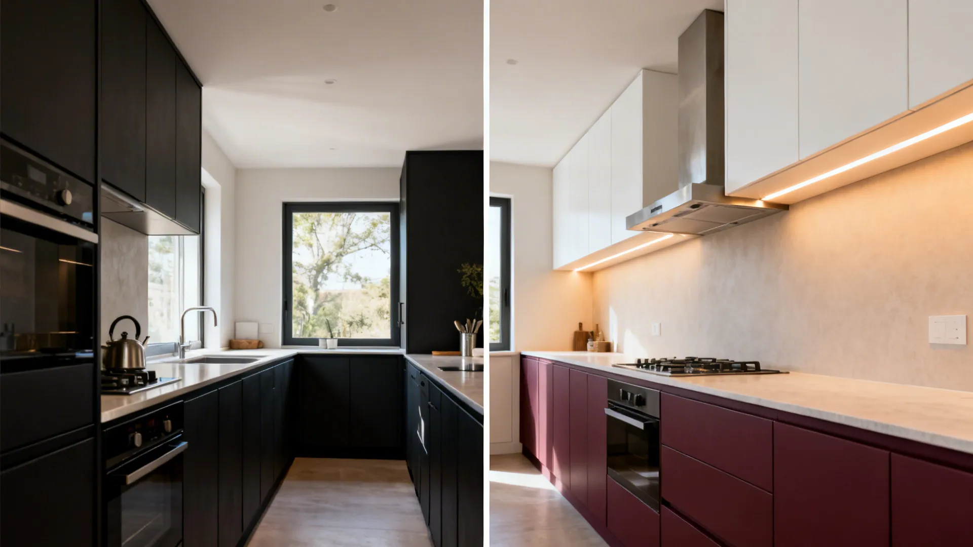 Two-tone balance: mehroon lowers, light uppers