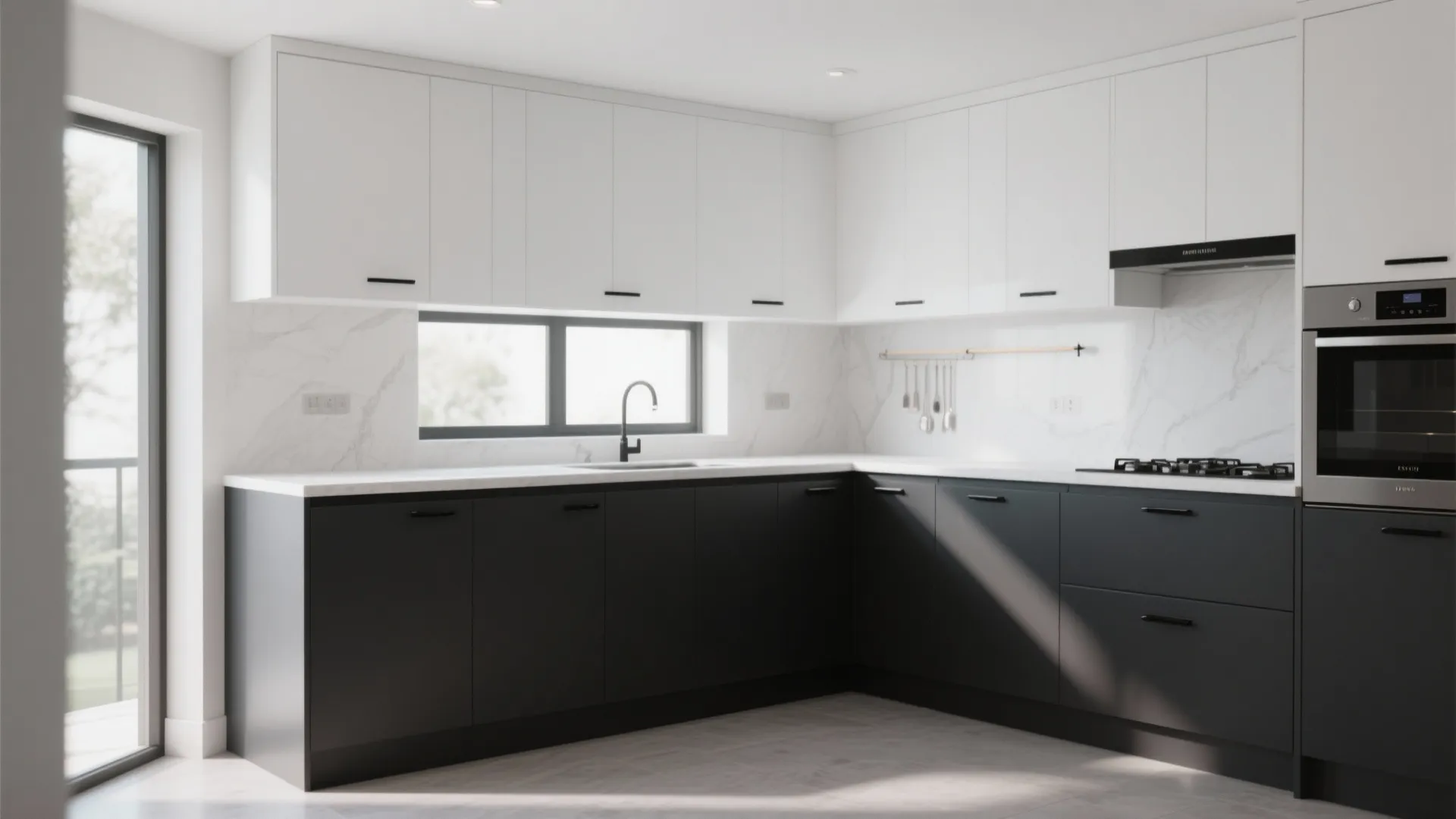 3. Two-Tone Cabinets: White Upper, Dark Lower