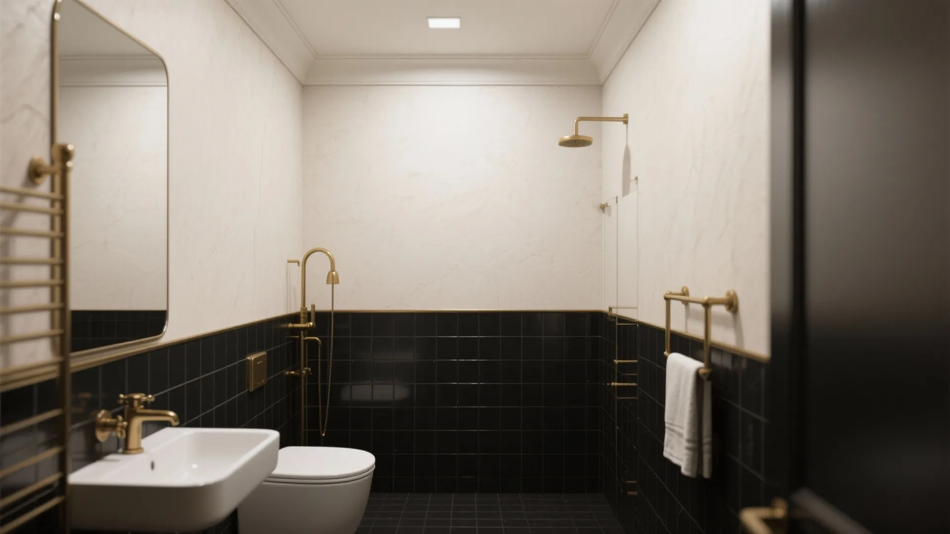 4. Two-tone tiling: black lower, pale upper