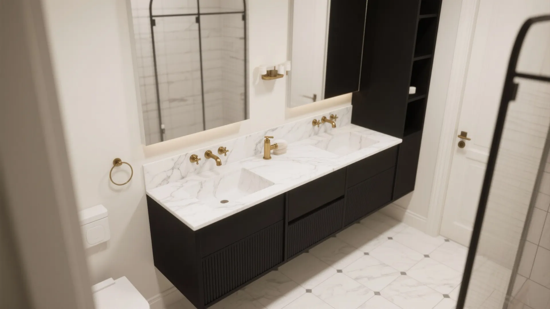 4. Two-tone vanity: black base and light top
