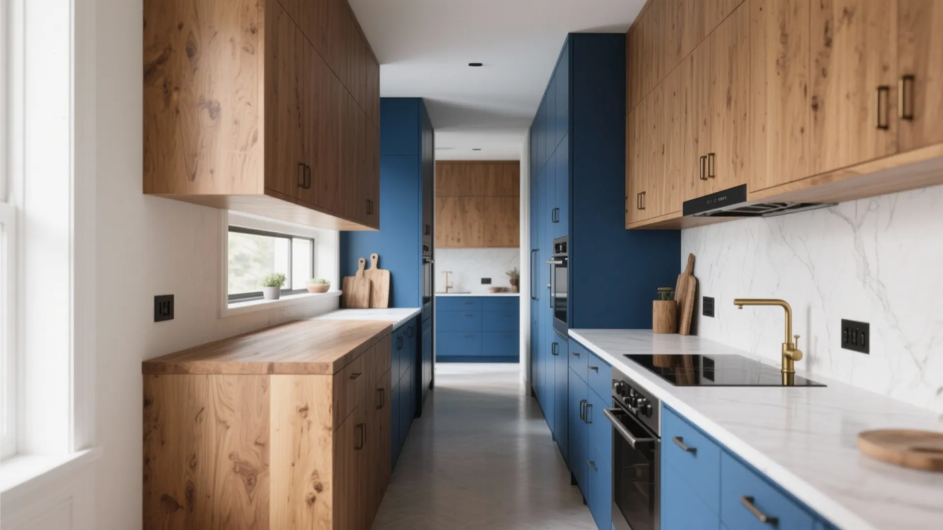 3. Two-Tone Blue and Wood – The Best of Both Worlds