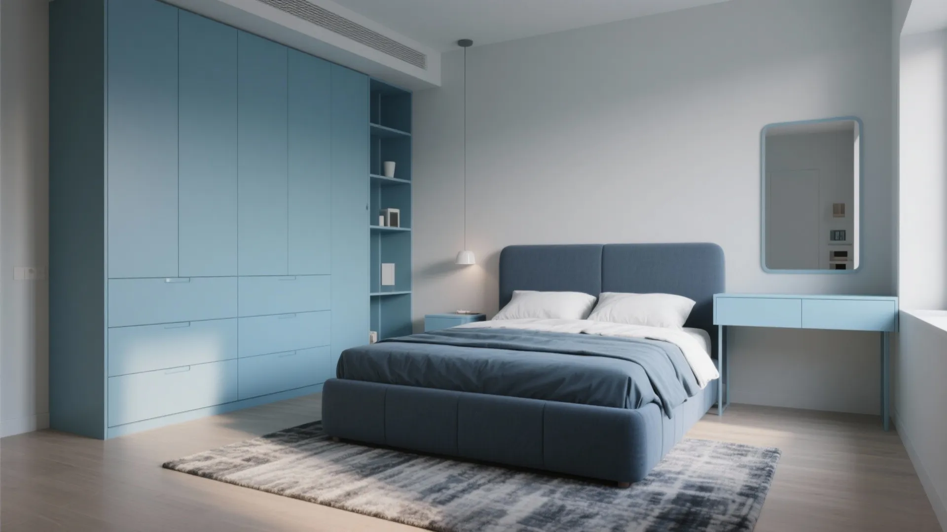 3. Two-Tone Blue Furniture to Define Zones