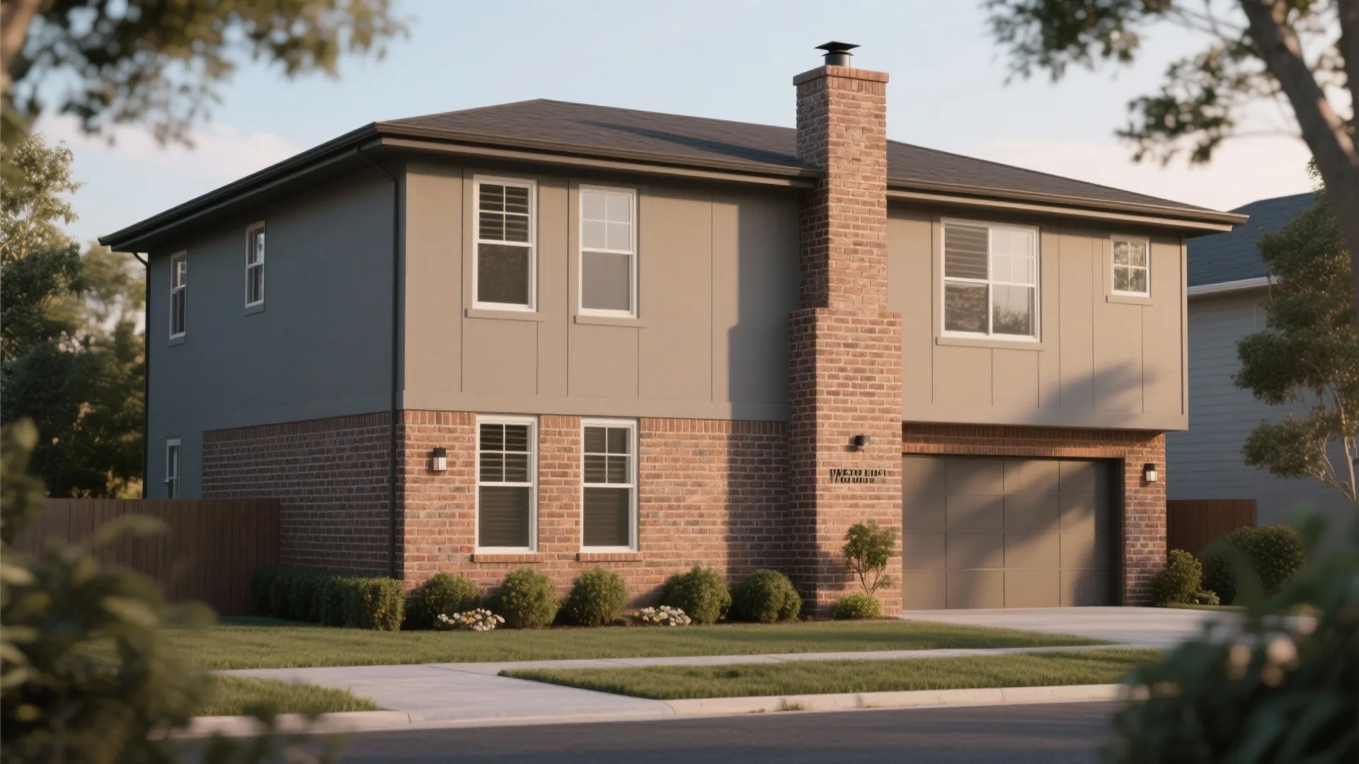 3. Two-Tone: Gray Body + Exposed Brick Accent