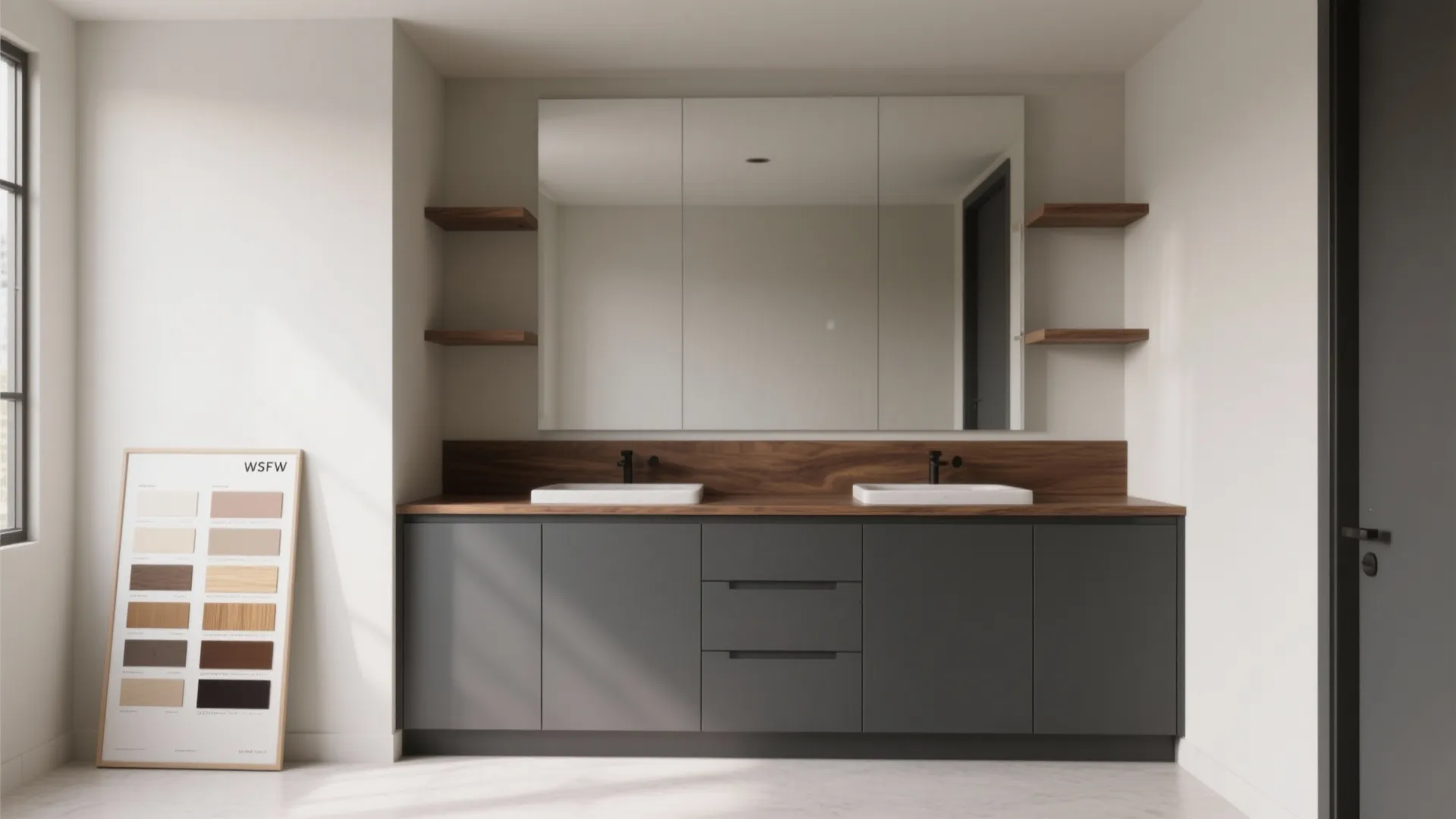 3. Two-tone cabinetry: gray base, brown top