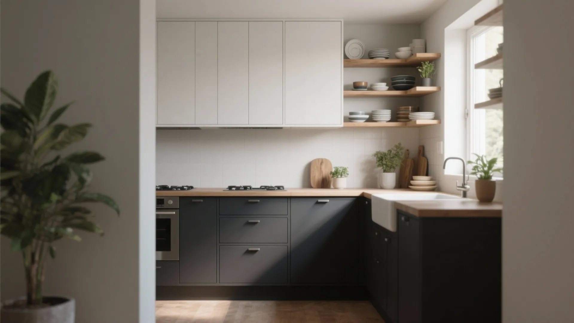 Two-Tone Cabinets with Open Shelving