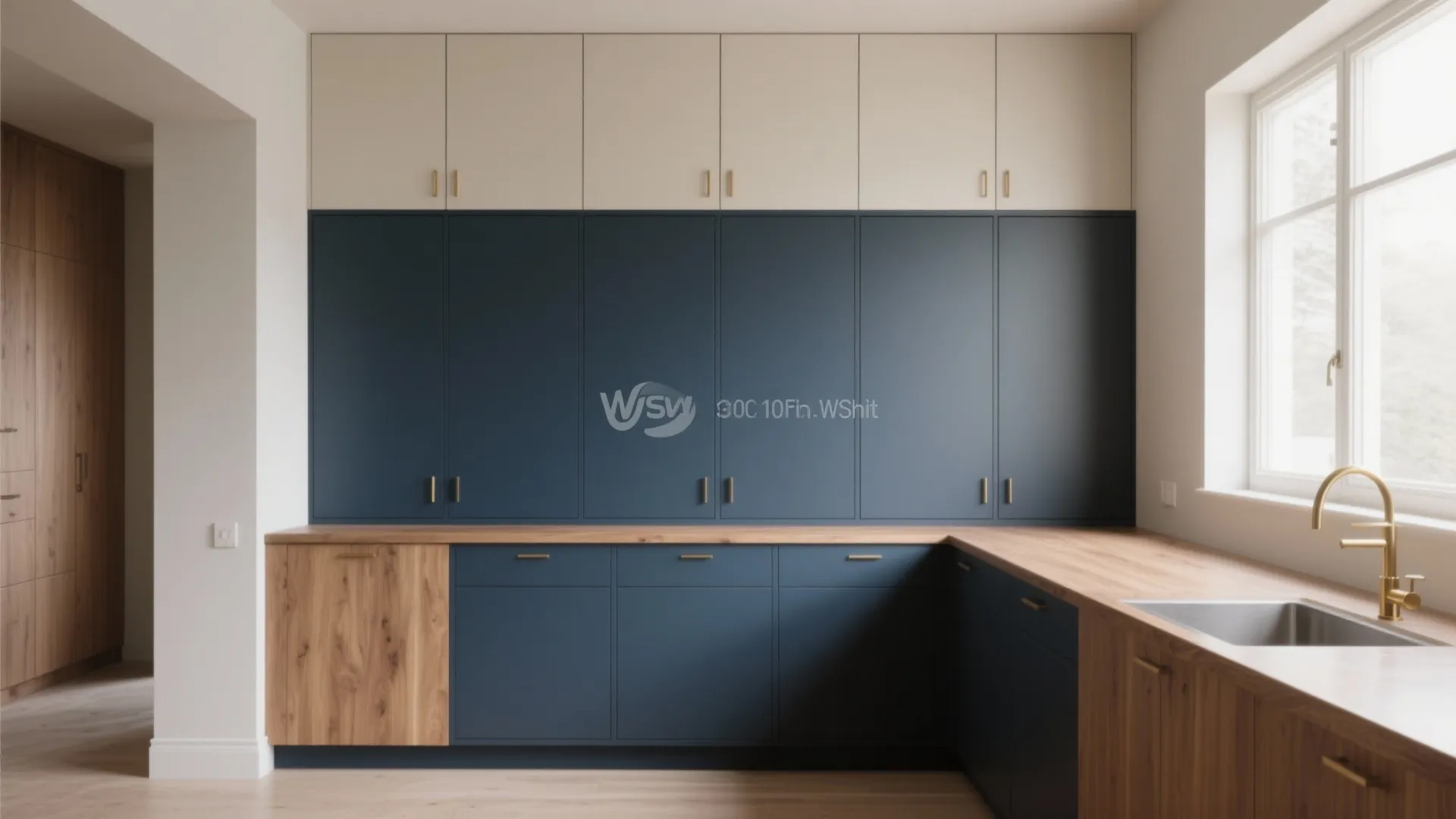 2. Two-tone cabinets for height and interest