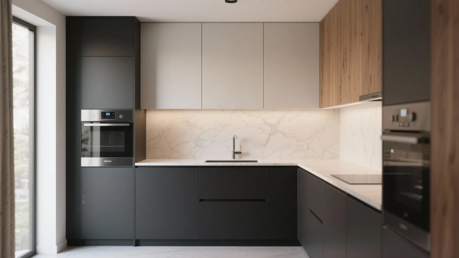 Idea 1: Two-tone cabinets with a continuous countertop