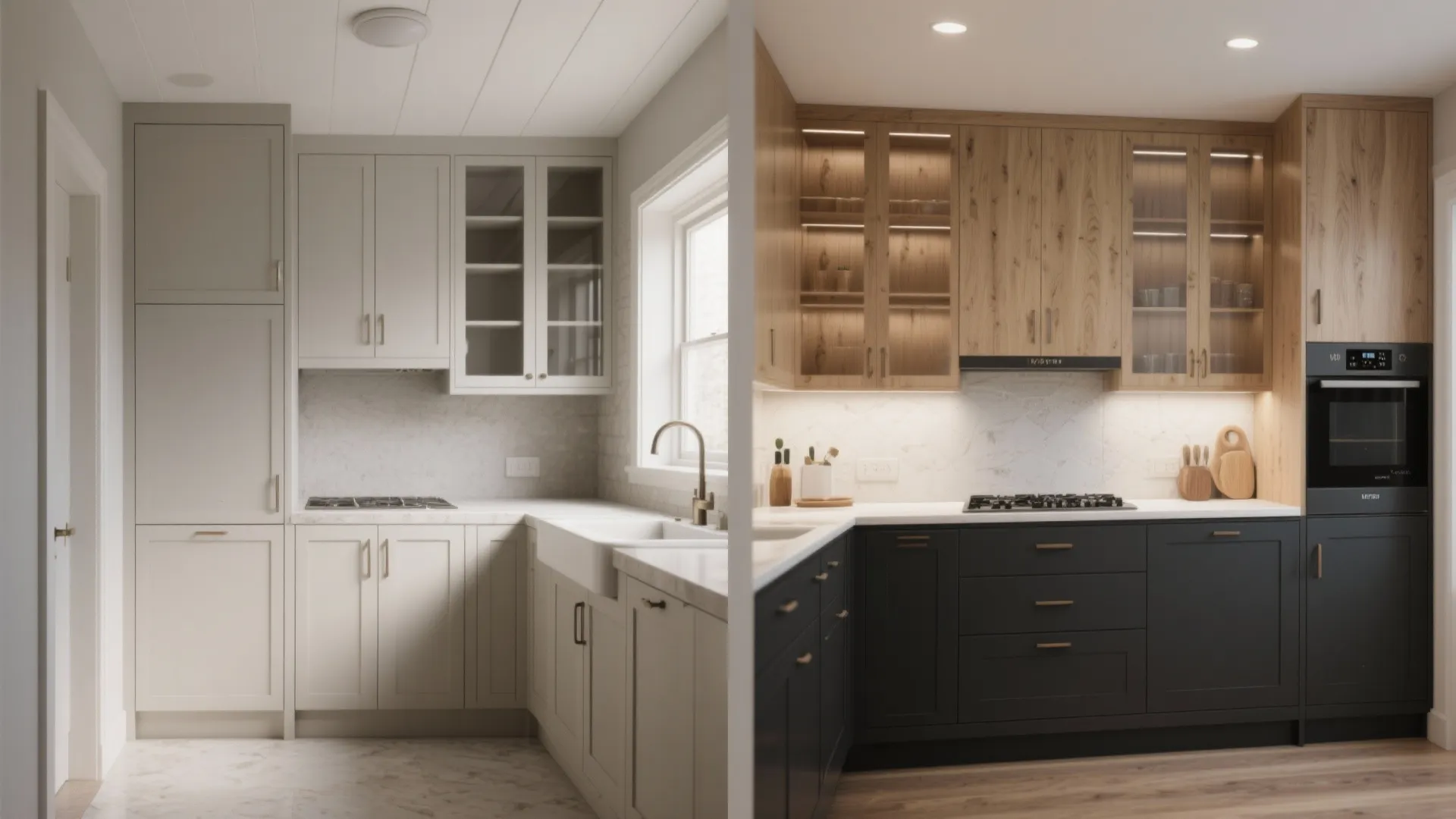 3. Two-tone cabinetry: display tier and concealed base