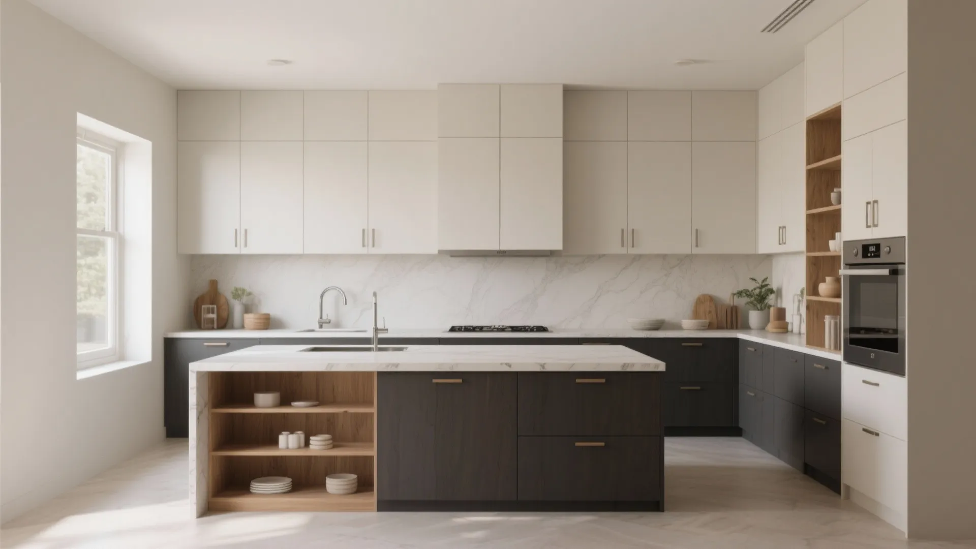 3. Two-Tone Cabinets to Define Function