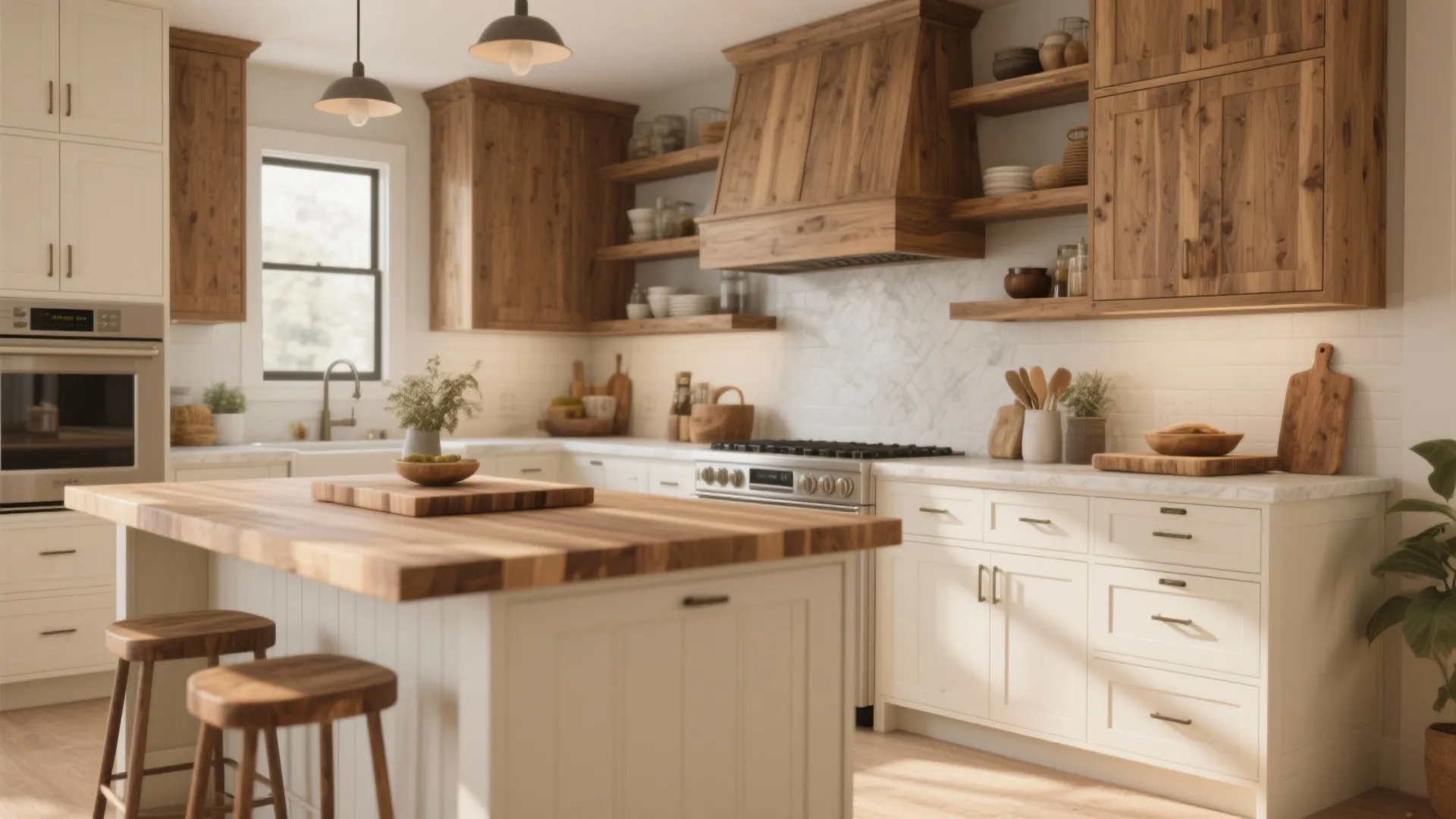 3. Two-tone rustic white base with natural wood upper