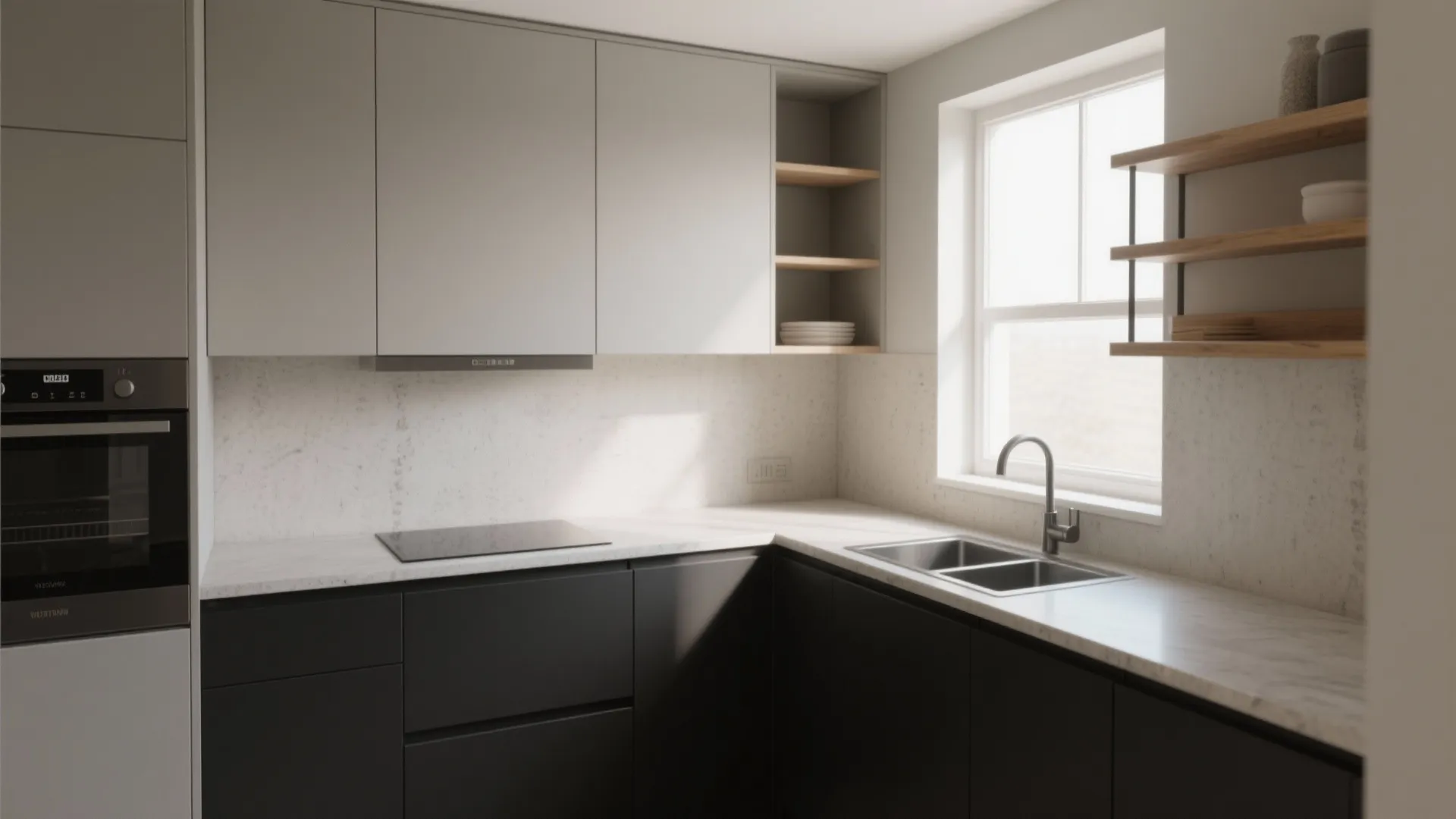 4. Two-tone cabinetry: grey uppers, black lowers